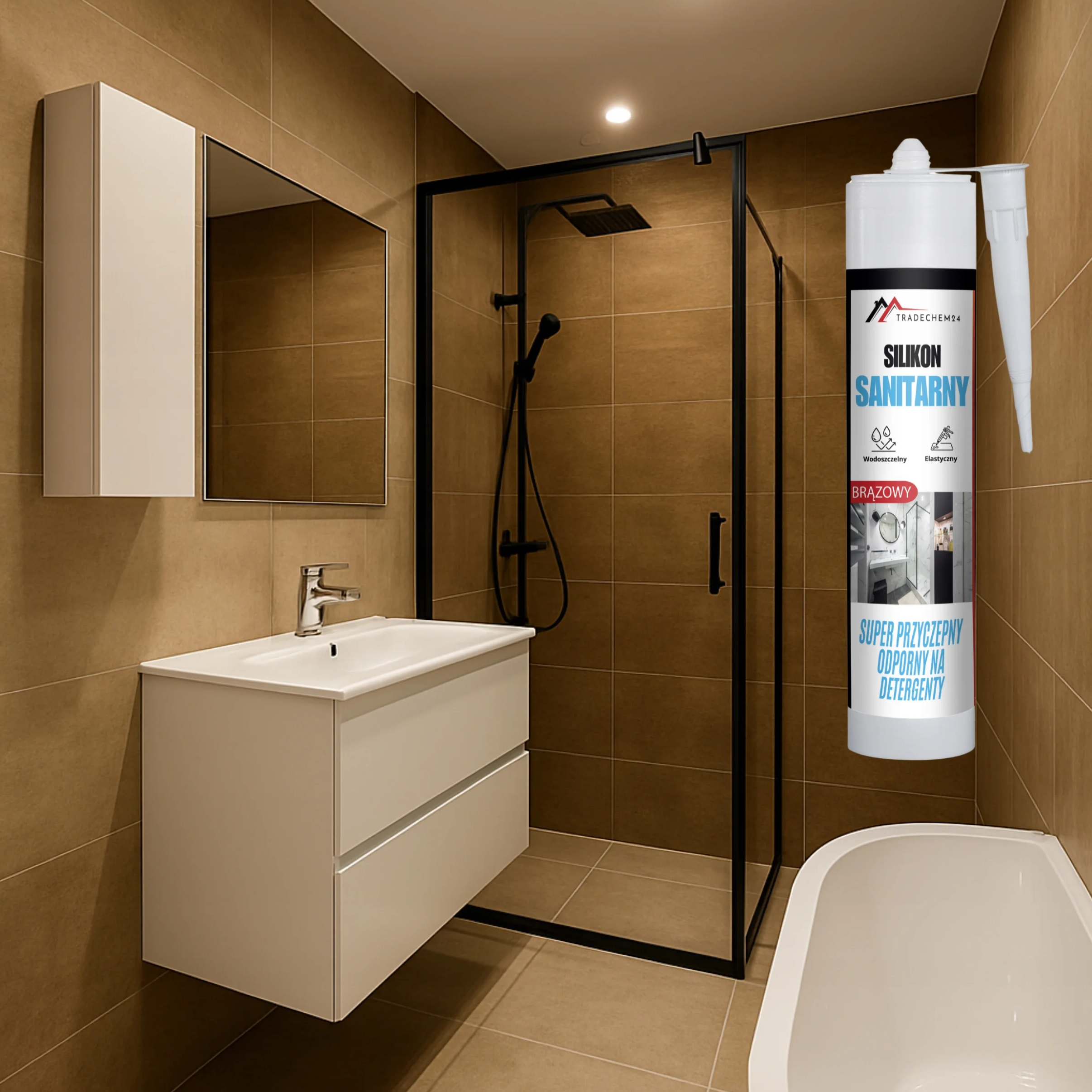 Silikon Sanitarny Tradechem24 Uniwersalny Uszczelniacz Brązowy 300 ml