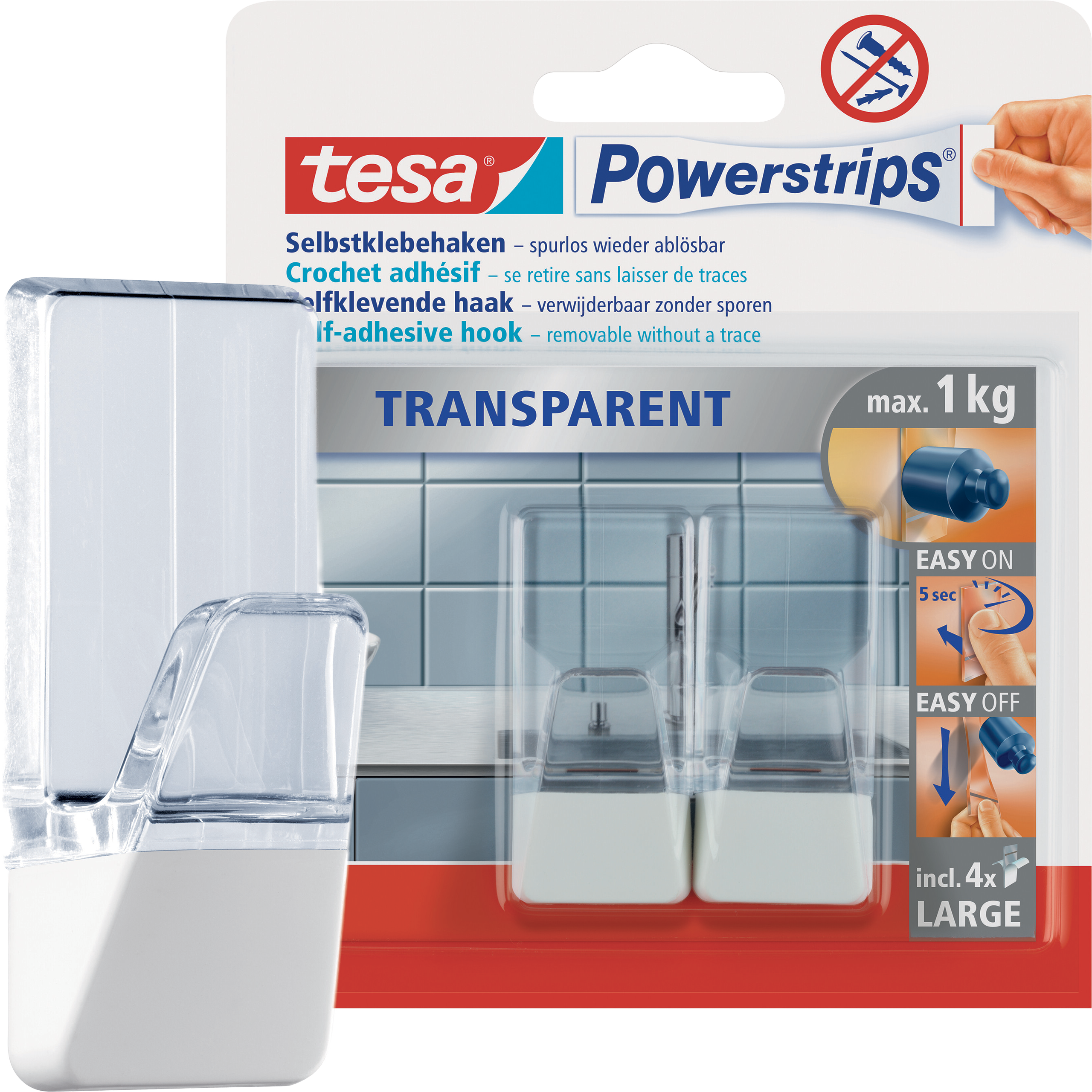 Haczyki Samoprzylepne Łazienkowe Tesa Powerstrips Do Wieszania 1 kg 2 szt