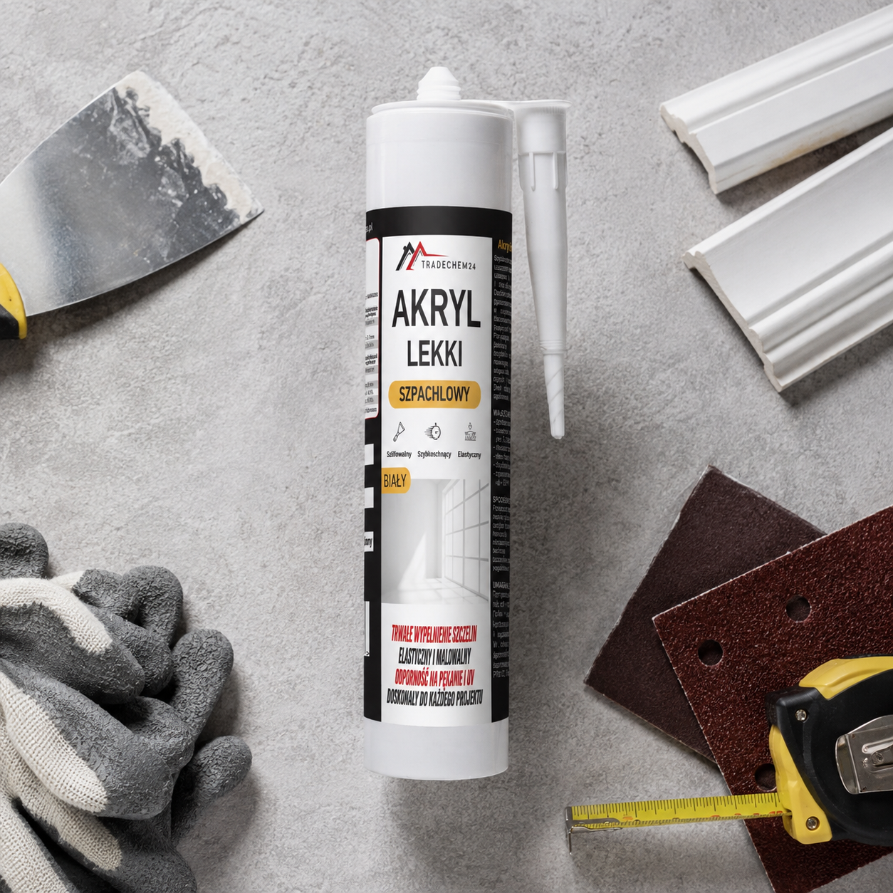 Akryl Szpachlowy Lekki Tradechem24 Uszczelniacz Akrylowy Biały 300 ml