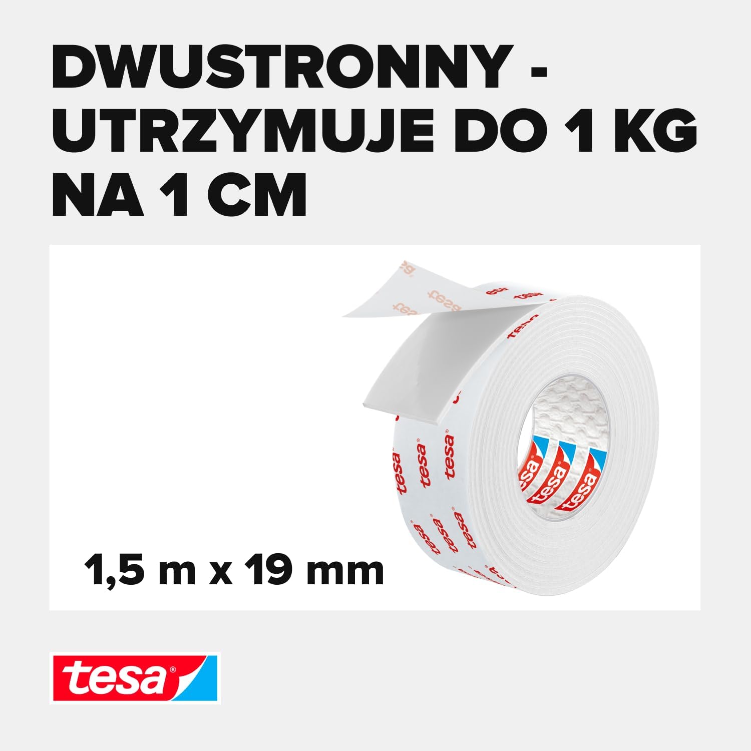 Dwustronna Taśma Klejąca Montażowa Tesa 19mm x 1,5m Do Tapet Tynku Piankowa