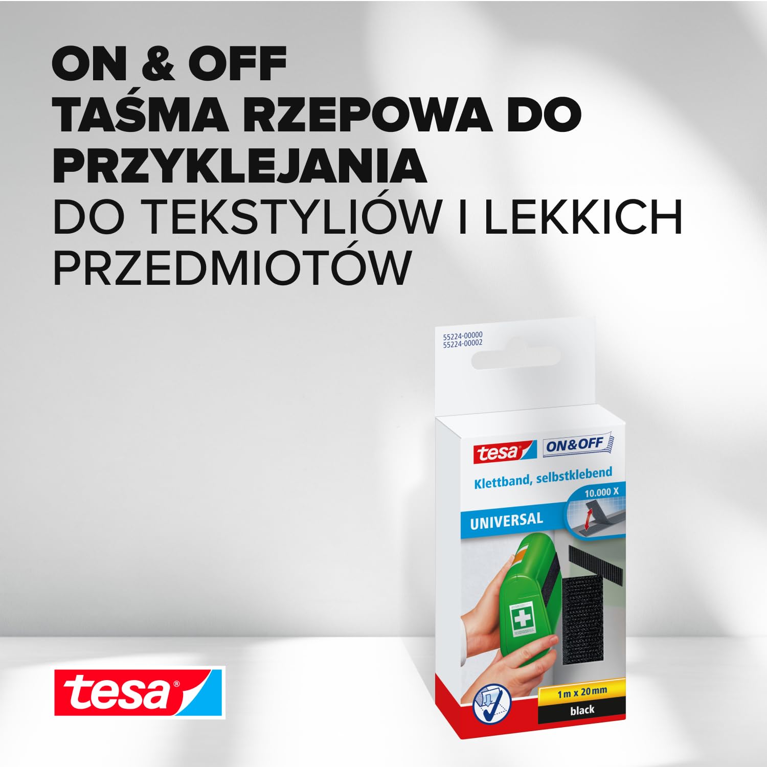 Rzep Montażowy Samoprzylepny Tesa Mocna Taśma Rzepowa 20 mm x 1 m Czarny