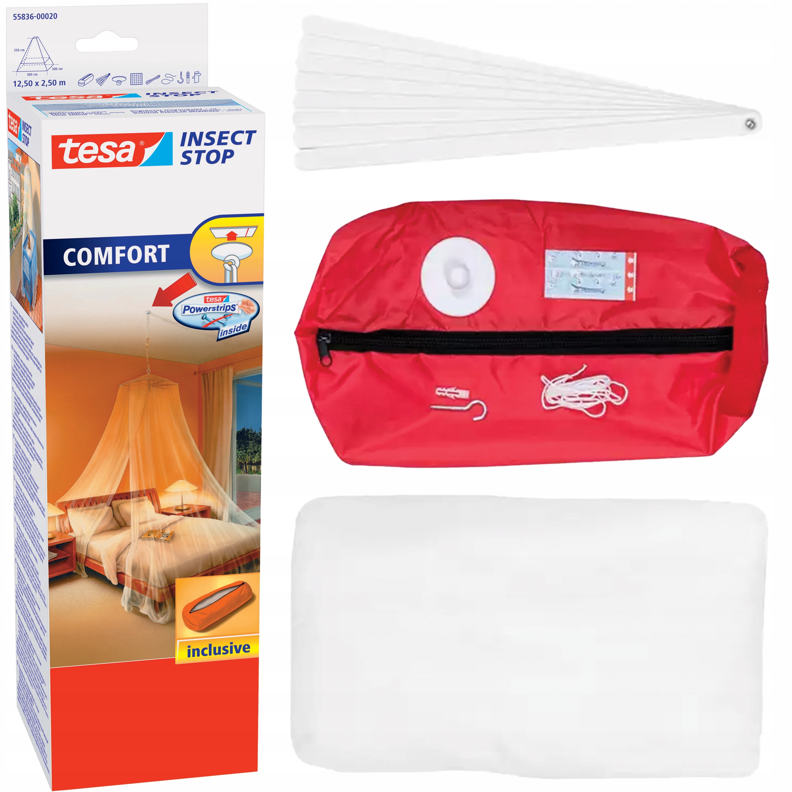 Moskitiera Przenośna Baldachim Tesa Siatka Nad Łóżko 2,5 x 12,5 m Biała