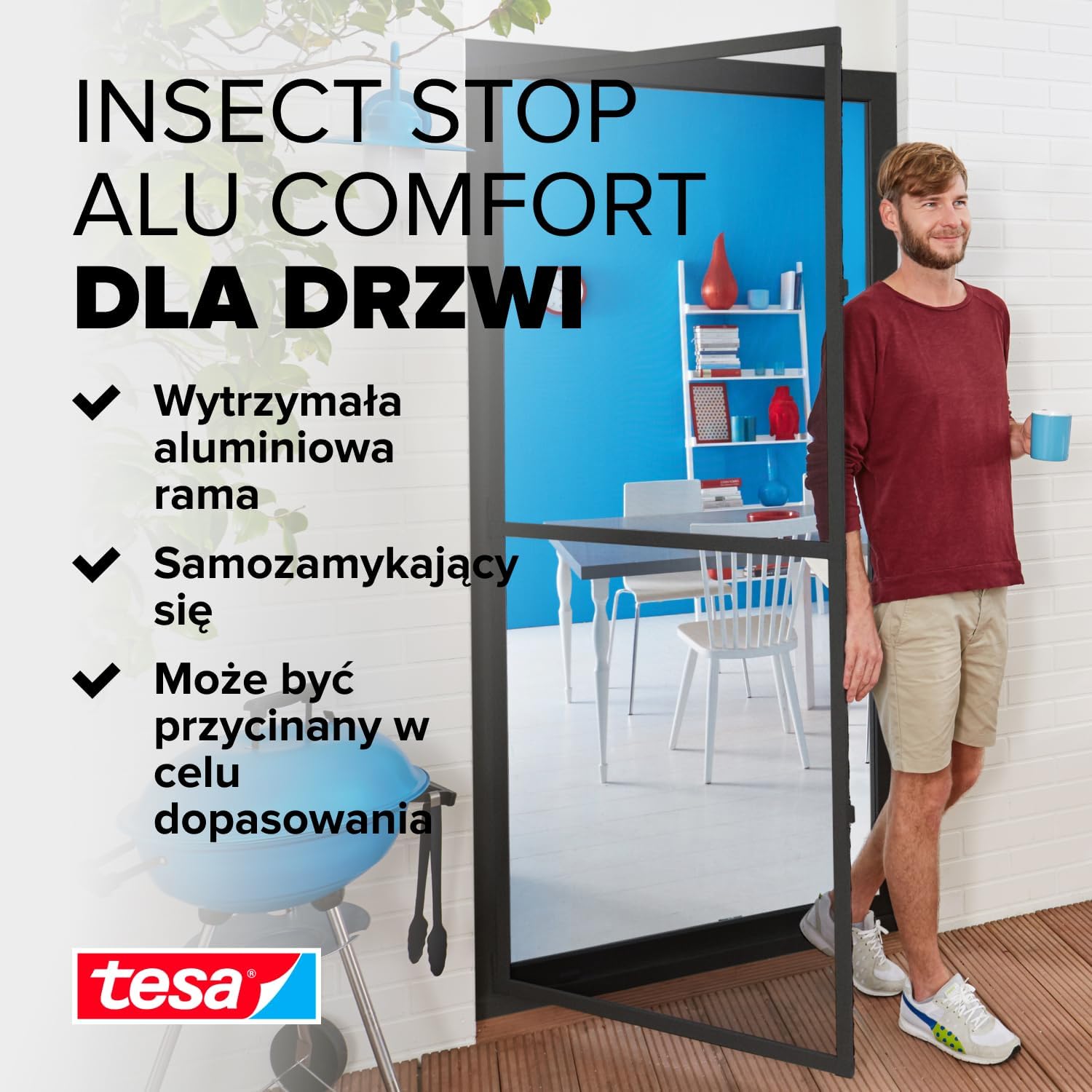 Moskitiera Na Drzwi Aluminiowa Tesa Siatka Na Owady 100 x 220 cm Antracyt