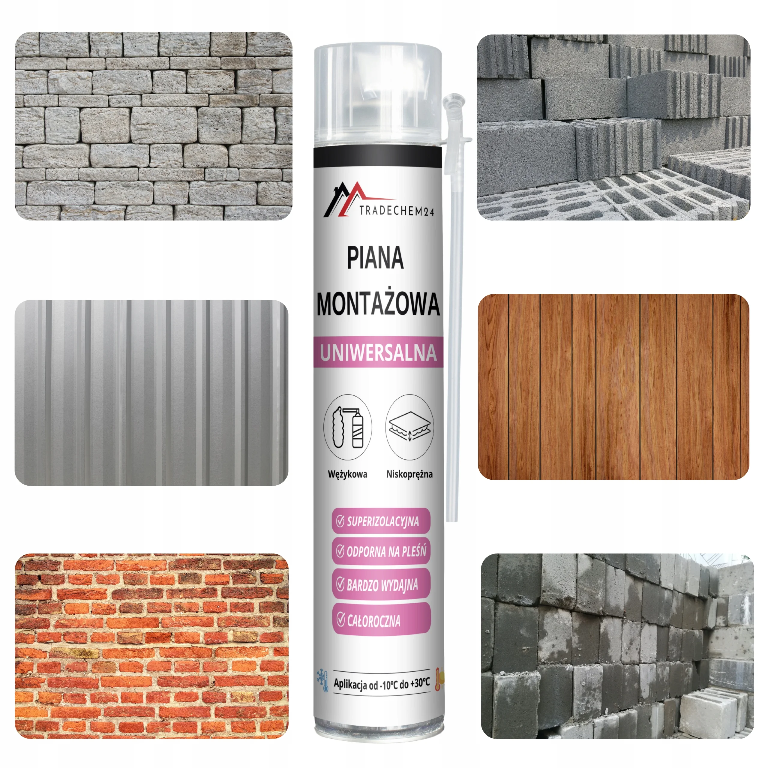 Piana Montażowa Wężykowa Tradechem24 Pianka PU Niskoprężna Całoroczna 750ml