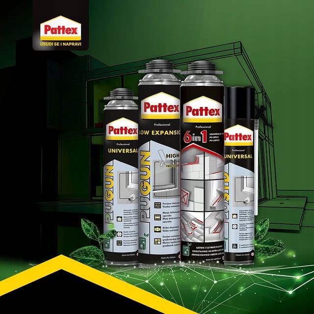 Klej PU Uniwersalny Pattex 6in1 Pistoletowy Jednoskładnikowy Mocny 750 ml