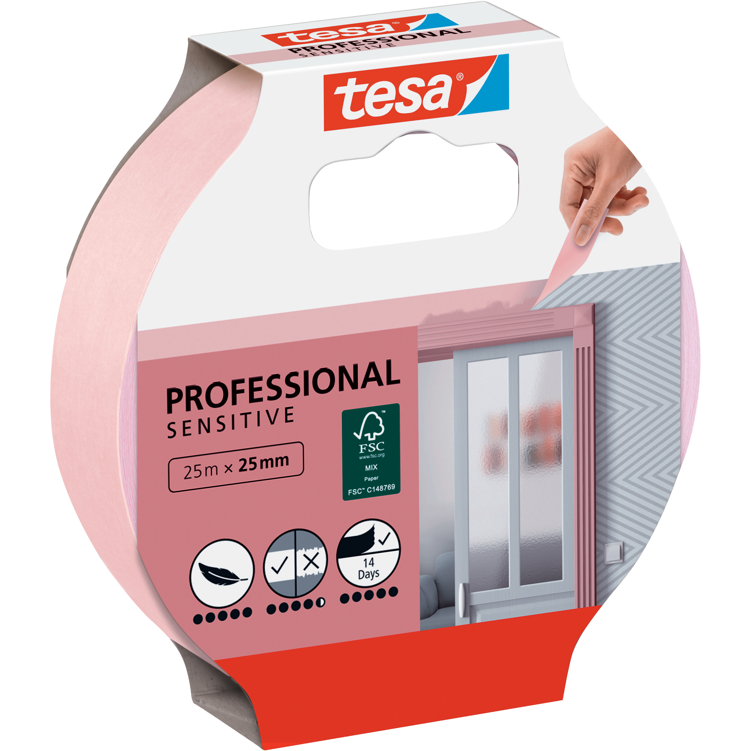 Taśma Malarska Papierowa Maskująca Tesa Sensitive 25 mm x 25 m Różowa