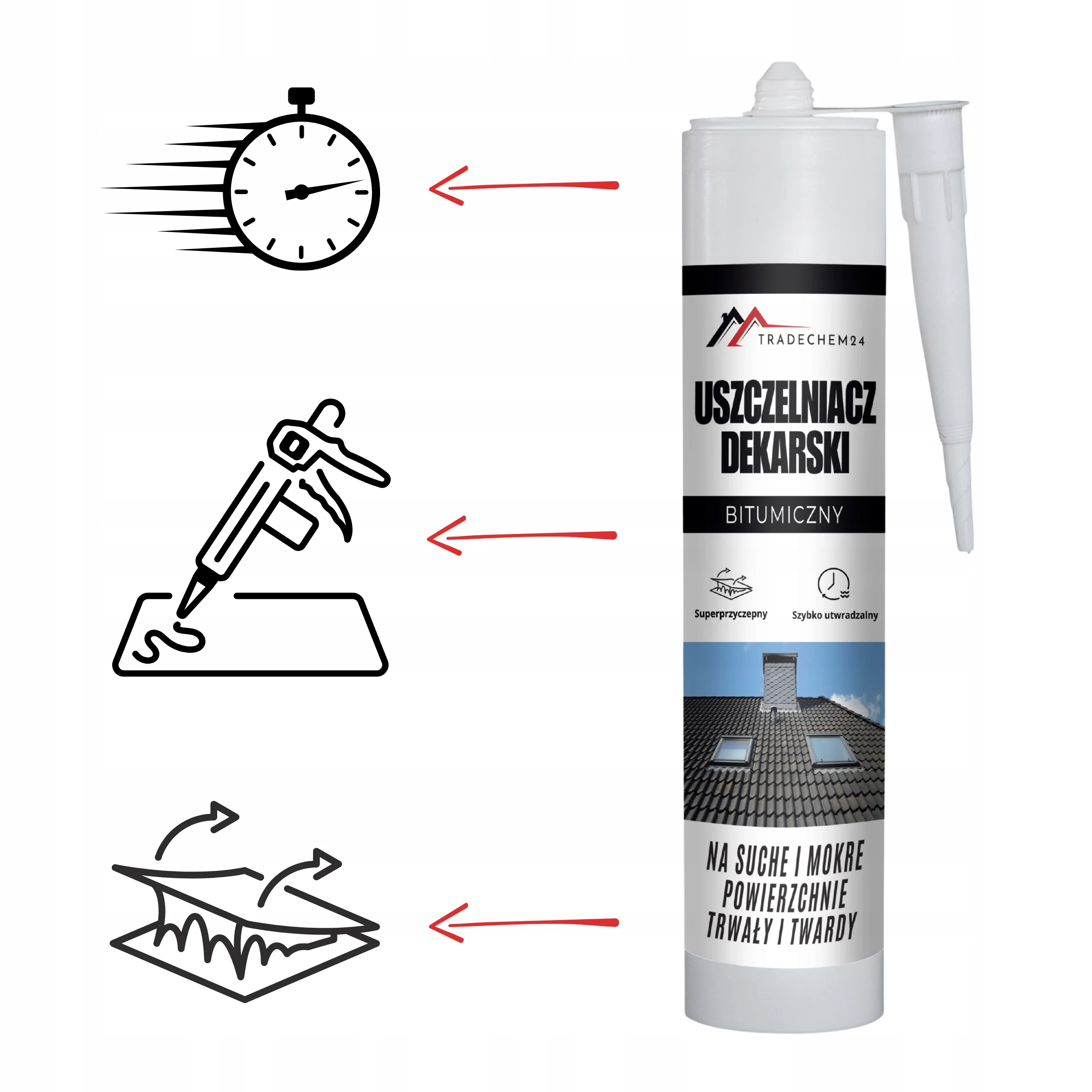 Uszczelniacz Dekarski Bitumiczny Tradechem24 Do Dachów Papy Czarny 300 ml