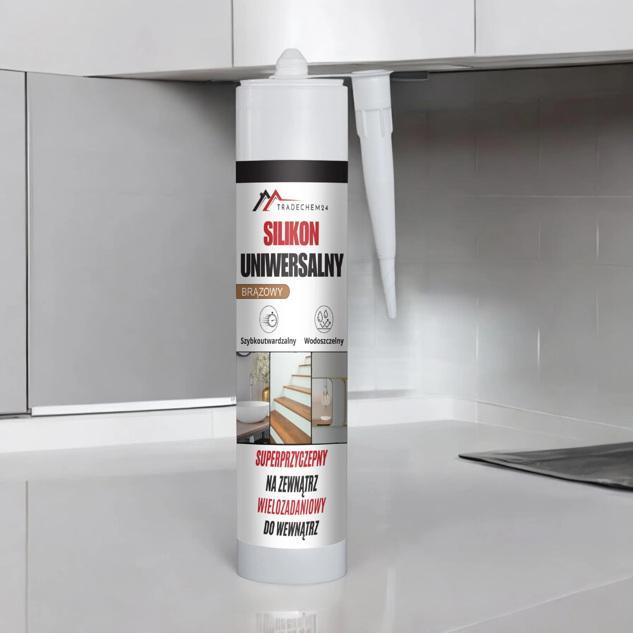 Silikon Uniwersalny Tradechem24 Elastyczny Uszczelniacz Brązowy 300 ml