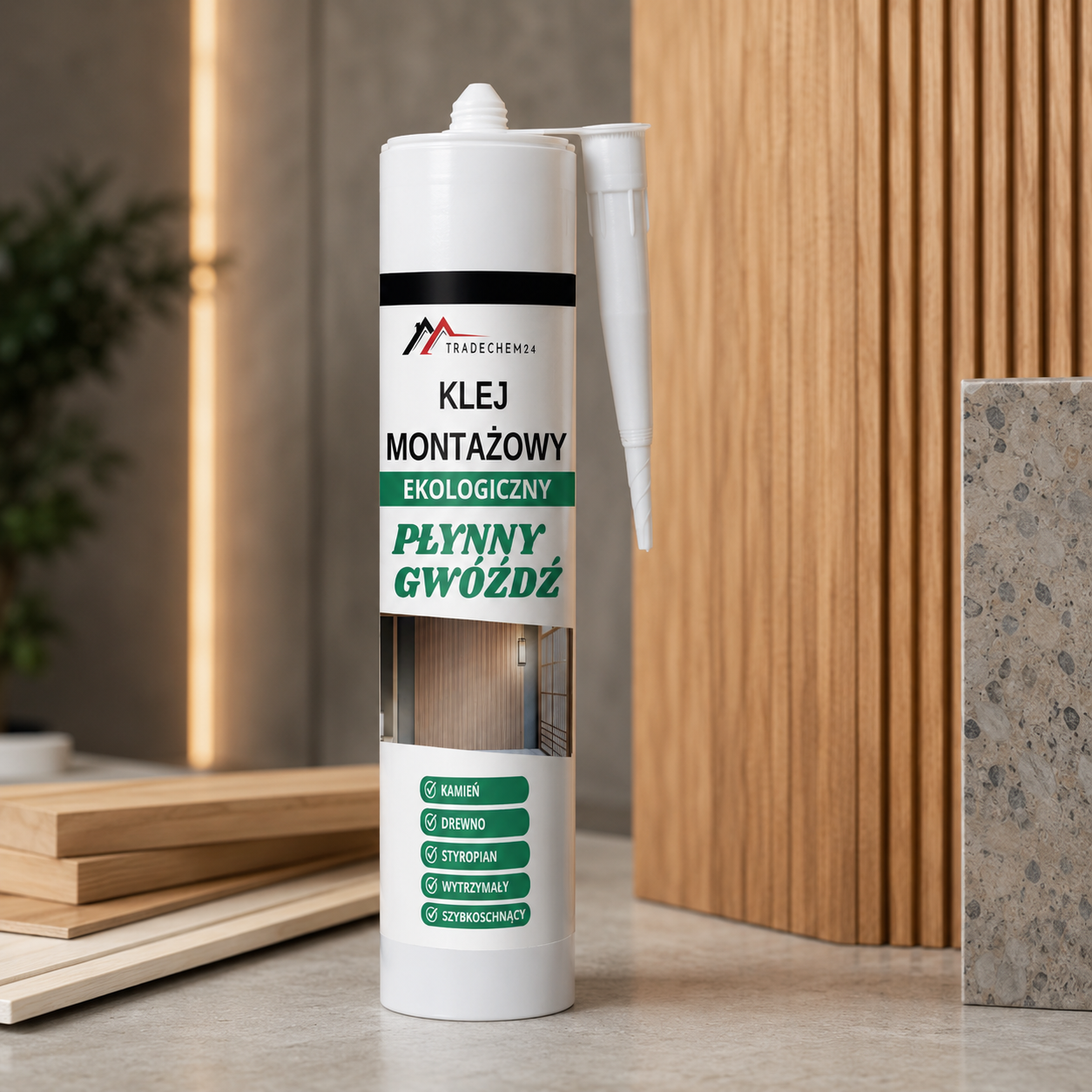 Klej Montażowy Ekologiczny Tradechem24 Uniwersalny Mocny Biały 300 ml