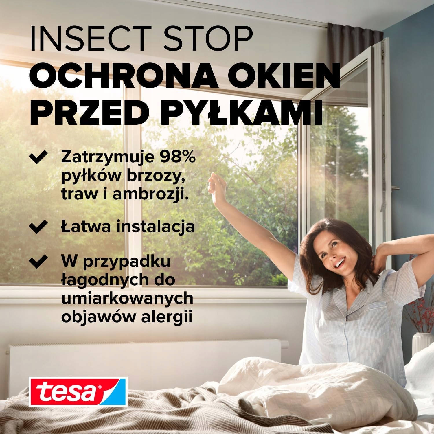 Moskitiera Na Okno Antyalergiczna Tesa Siatka Przeciwpyłkowa 130 x 150 cm