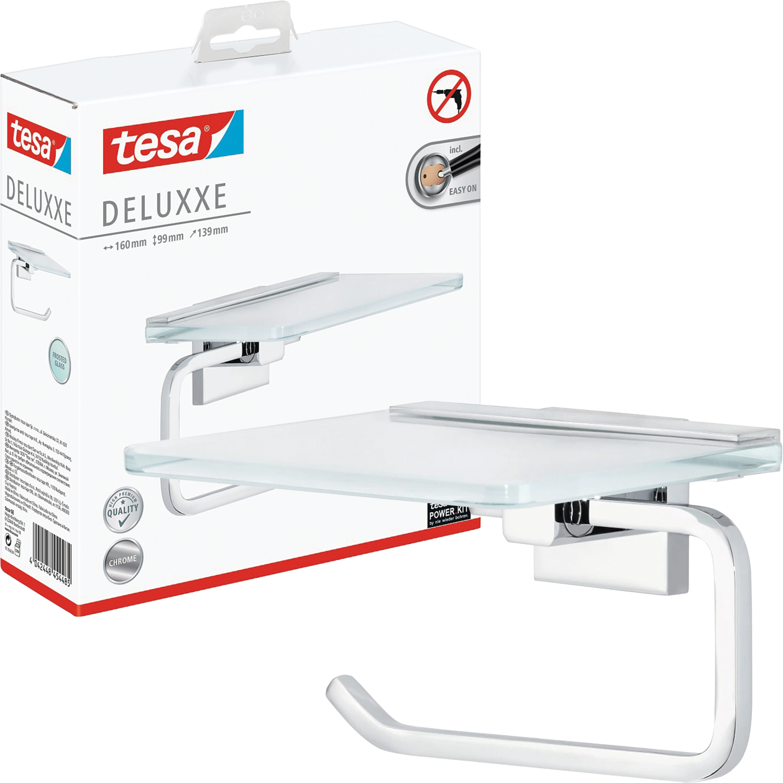 Uchwyt Na Papier Toaletowy Z Półką Samoprzylepny Tesa DELUXXE Metalowy