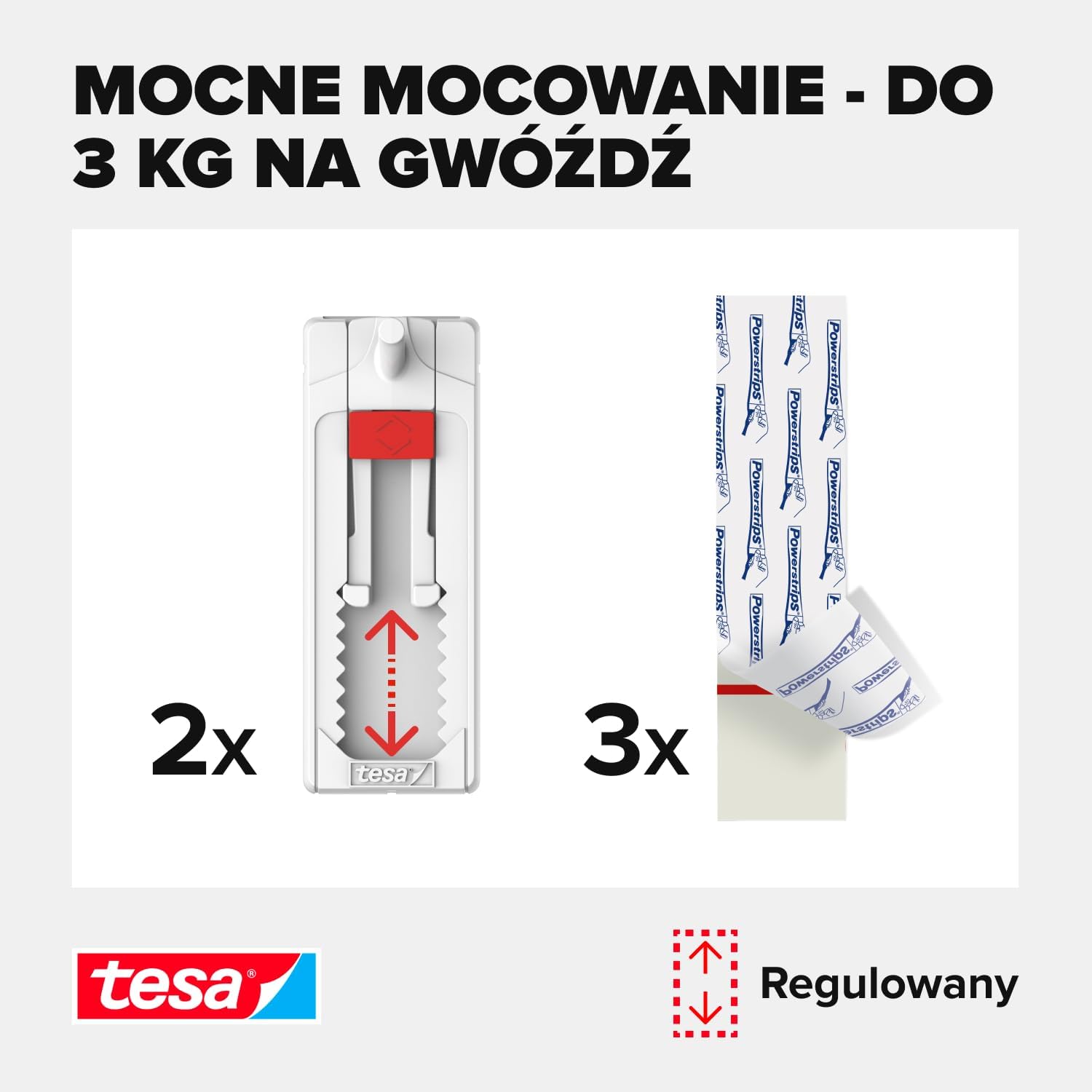 Haczyki Samoprzylepne Tesa Gwóźdź Regulowany do Dekoracji Płytek Metalu 3kg