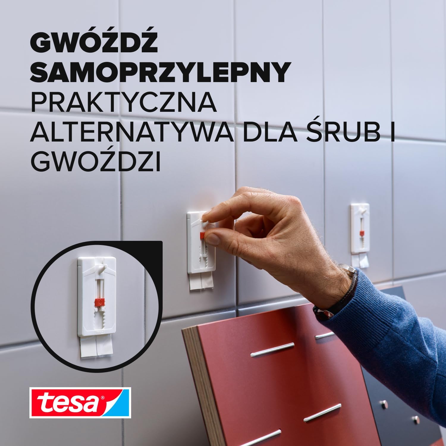 Haczyki Samoprzylepne Tesa Gwóźdź Regulowany do Dekoracji Płytek Metalu 4kg