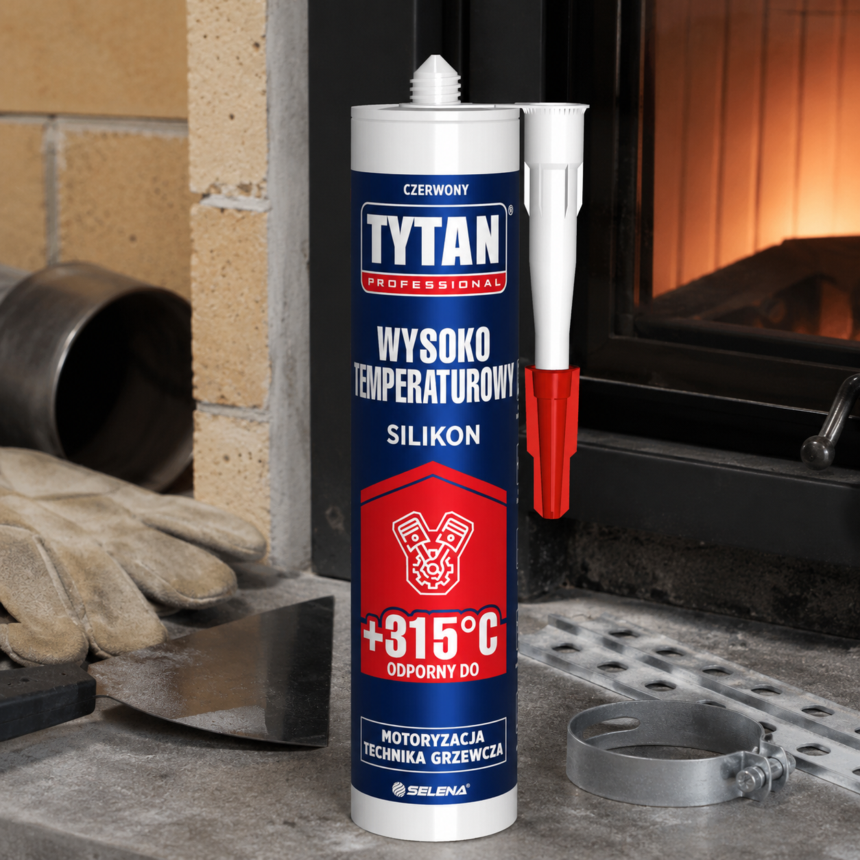 Silikon Wysokotemperaturowy Tytan Uszczelniacz Kominkowy Czerwony 280 ml