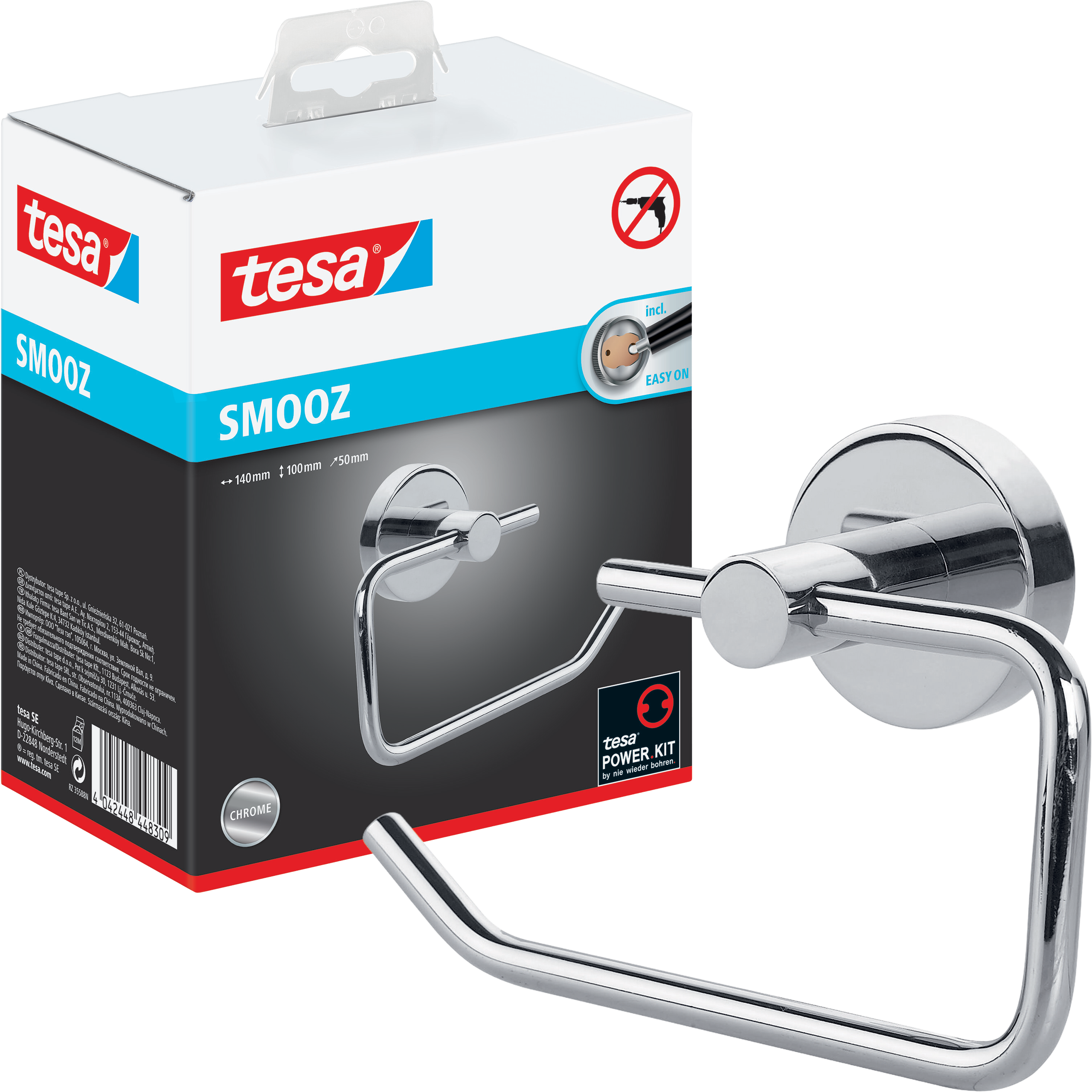 Uchwyt Na Papier Toaletowy Samoprzylepny Tesa SMOOZ Chromowany Metalowy