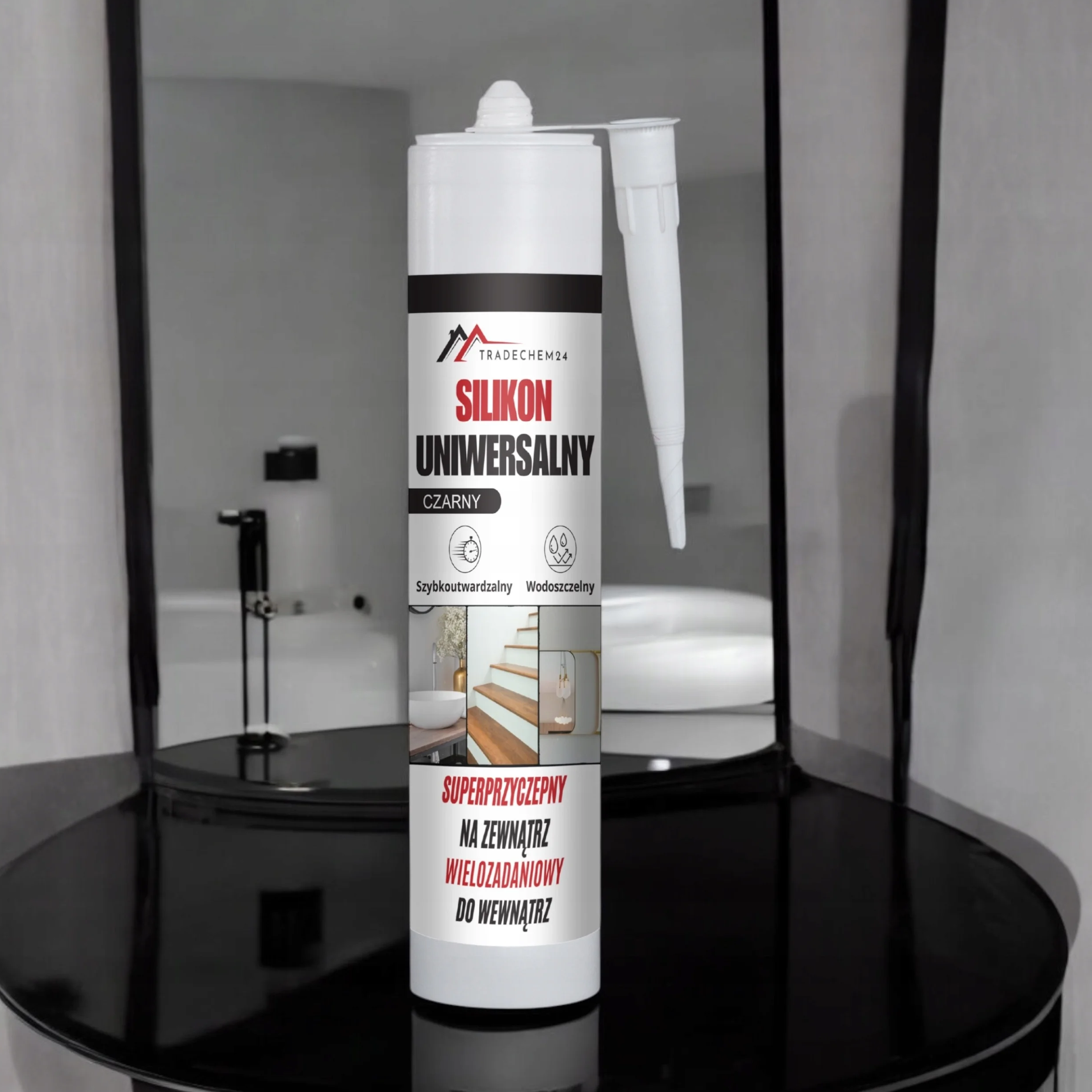 Silikon Budowlany Tradechem24 Uniwersalny Uszczelniacz Czarny 300 ml