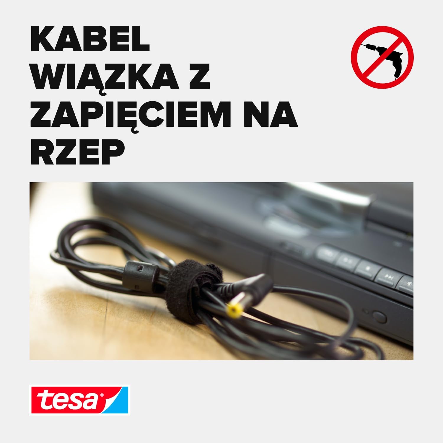 Rzep Taśma Na Kable Tesa Organizer Do Kabli Przewodów 5m x 10 mm Czarny