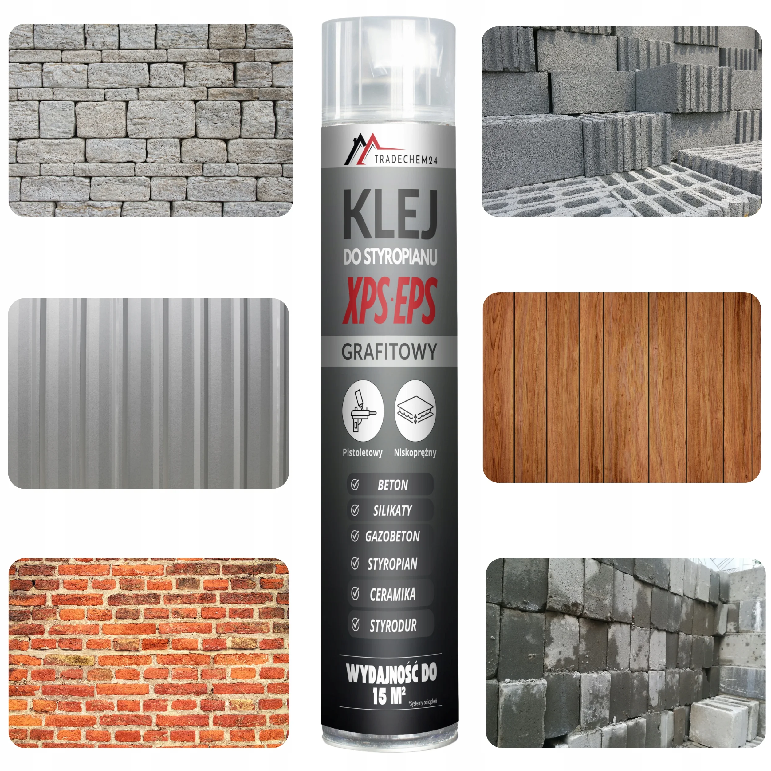 Pianoklej Do Styropianu XPS EPS Tradechem24 Klej PU Grafitowy 790 ml