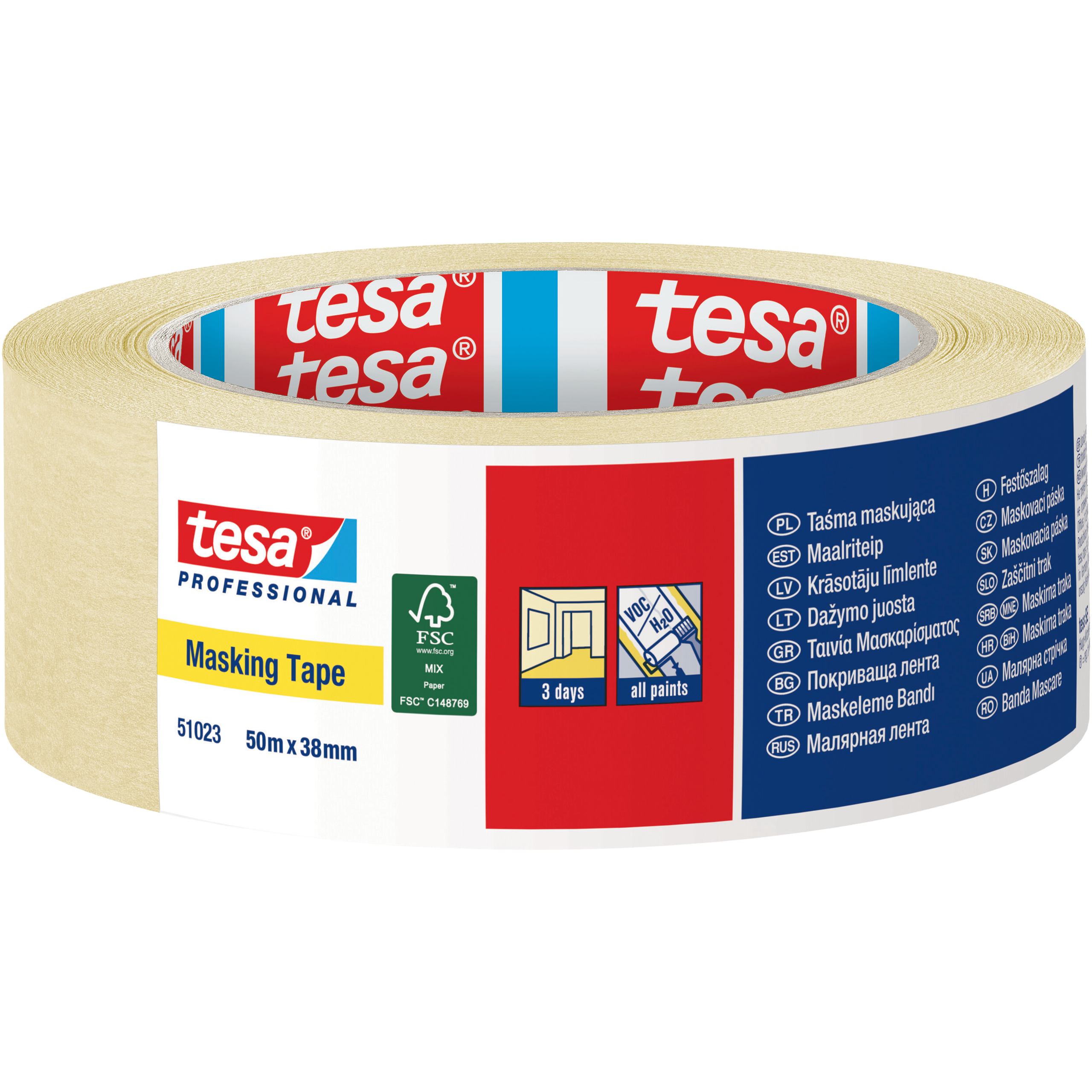 Taśma Malarska Papierowa Maskująca Tesa Uniwersalna 38 mm x 50m Kremowa
