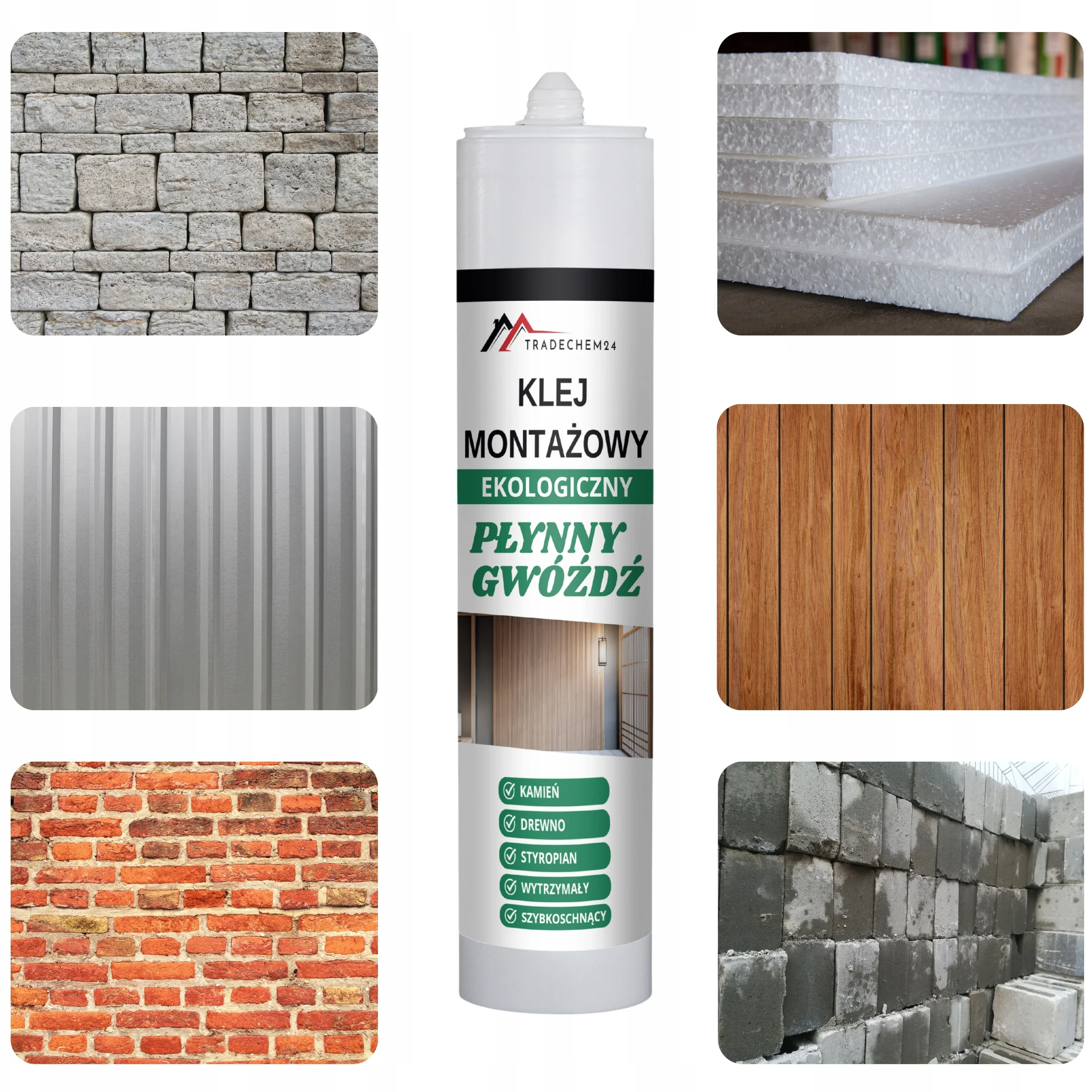 Klej Montażowy Ekologiczny Tradechem24 Uniwersalny Mocny Biały 300 ml