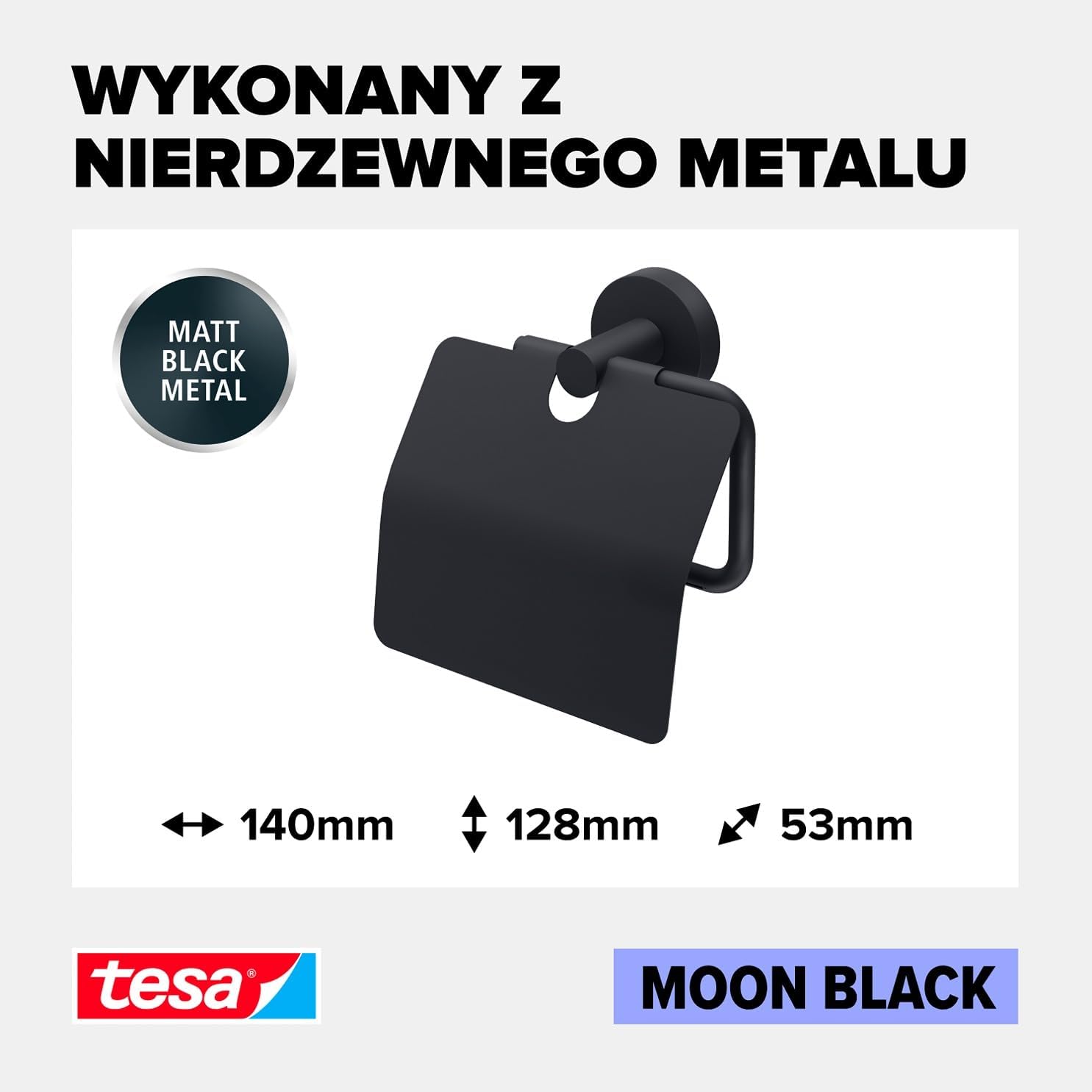 Uchwyt Na Papier Toaletowy Samoprzylepny Wiszący Tesa MOON BLACK Metalowy