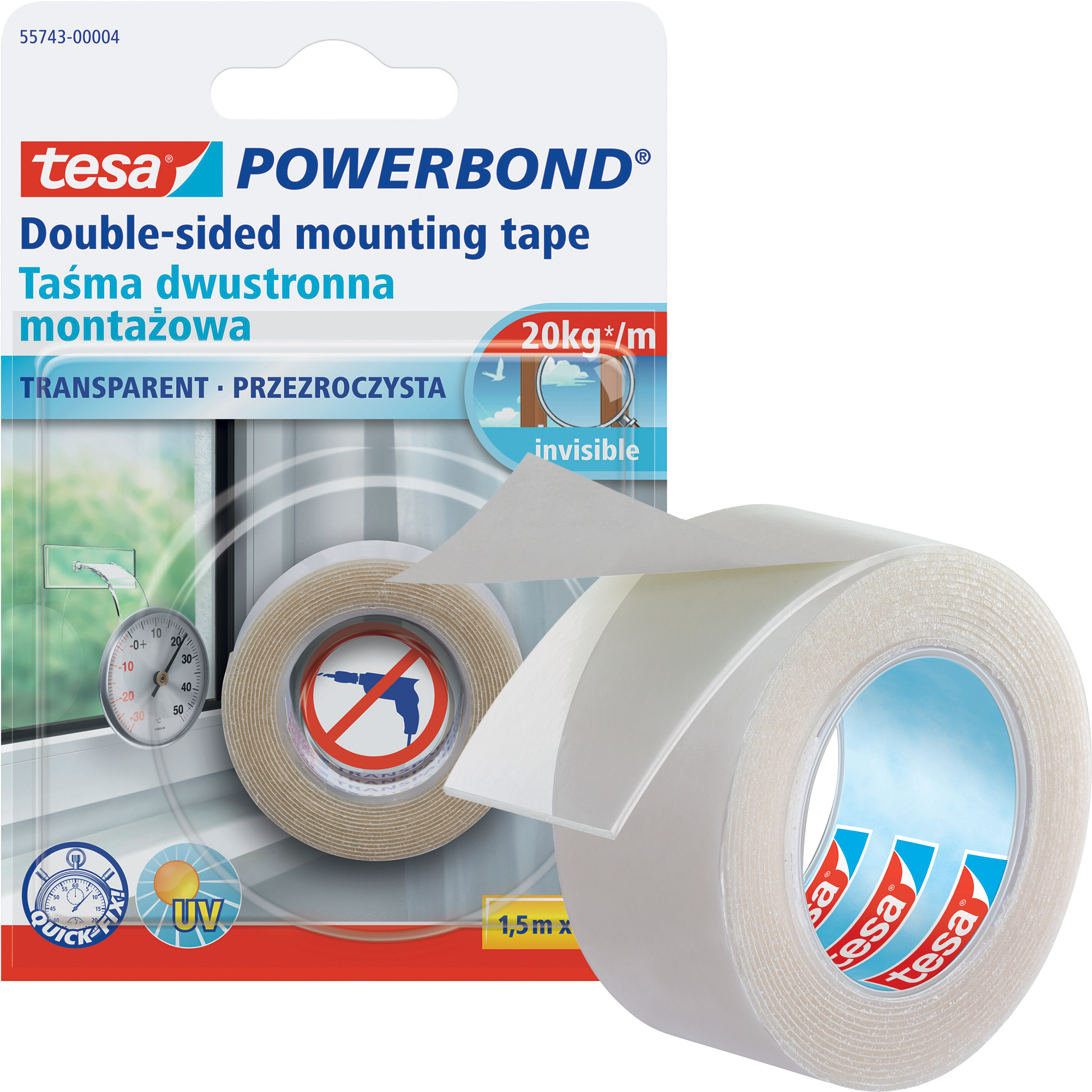 Dwustronna Taśma Klejąca Montażowa Tesa 19mm x 1,5 m Mocna Przezroczysta