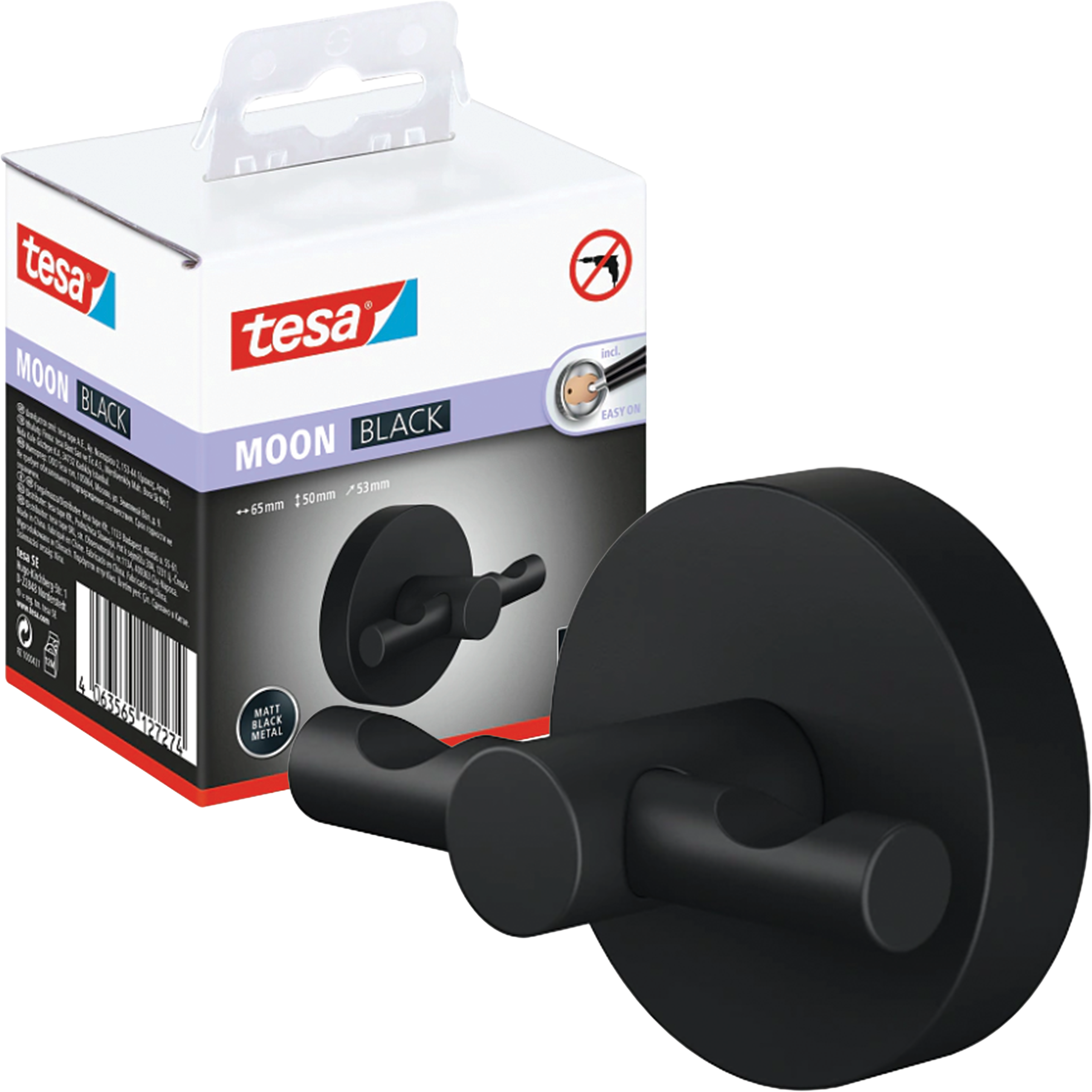 Haczyk Łazienkowy Samoprzylepny Tesa MOON BLACK Wieszak Na Szlafrok