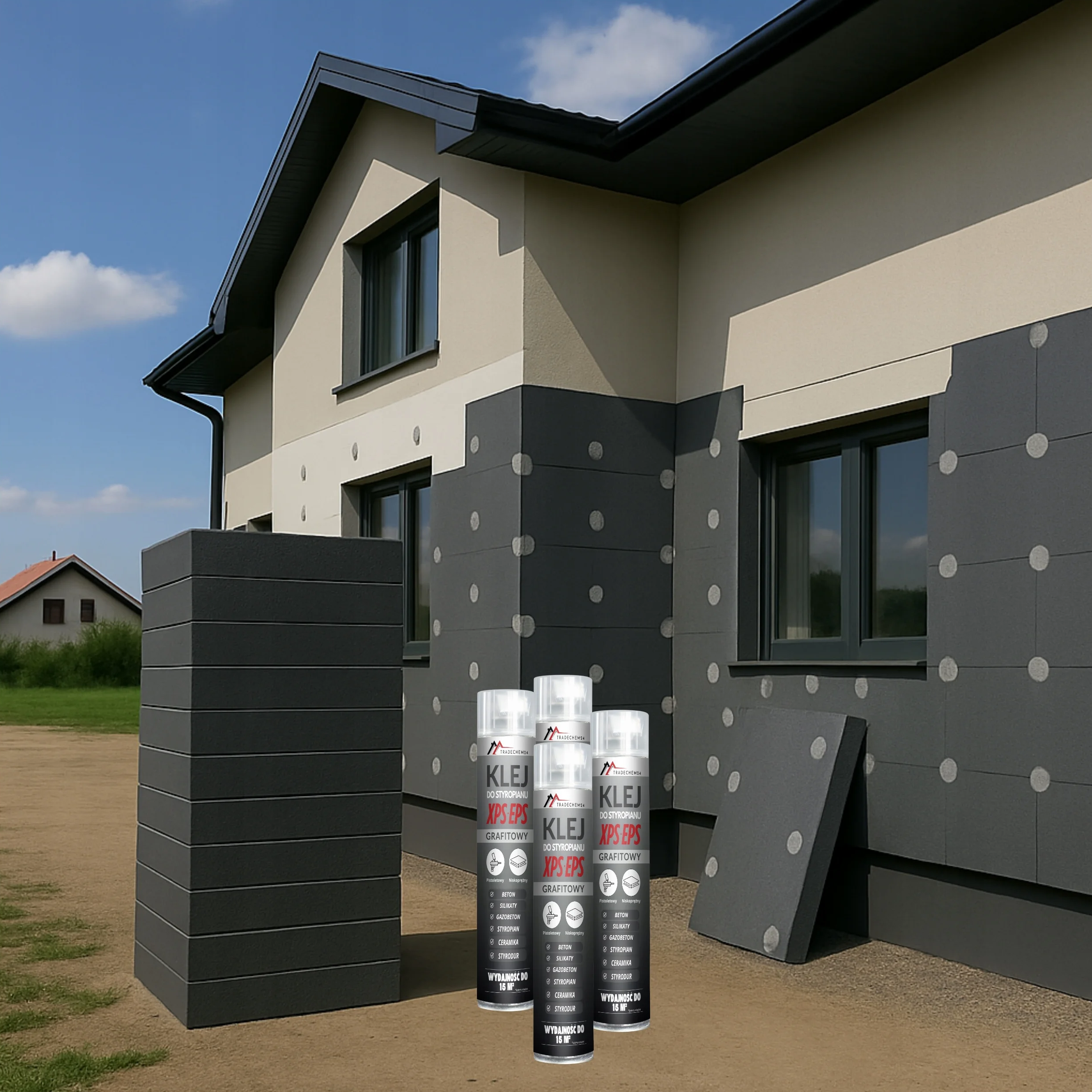 Pianoklej Do Styropianu XPS EPS Tradechem24 Klej PU Grafitowy 790 ml
