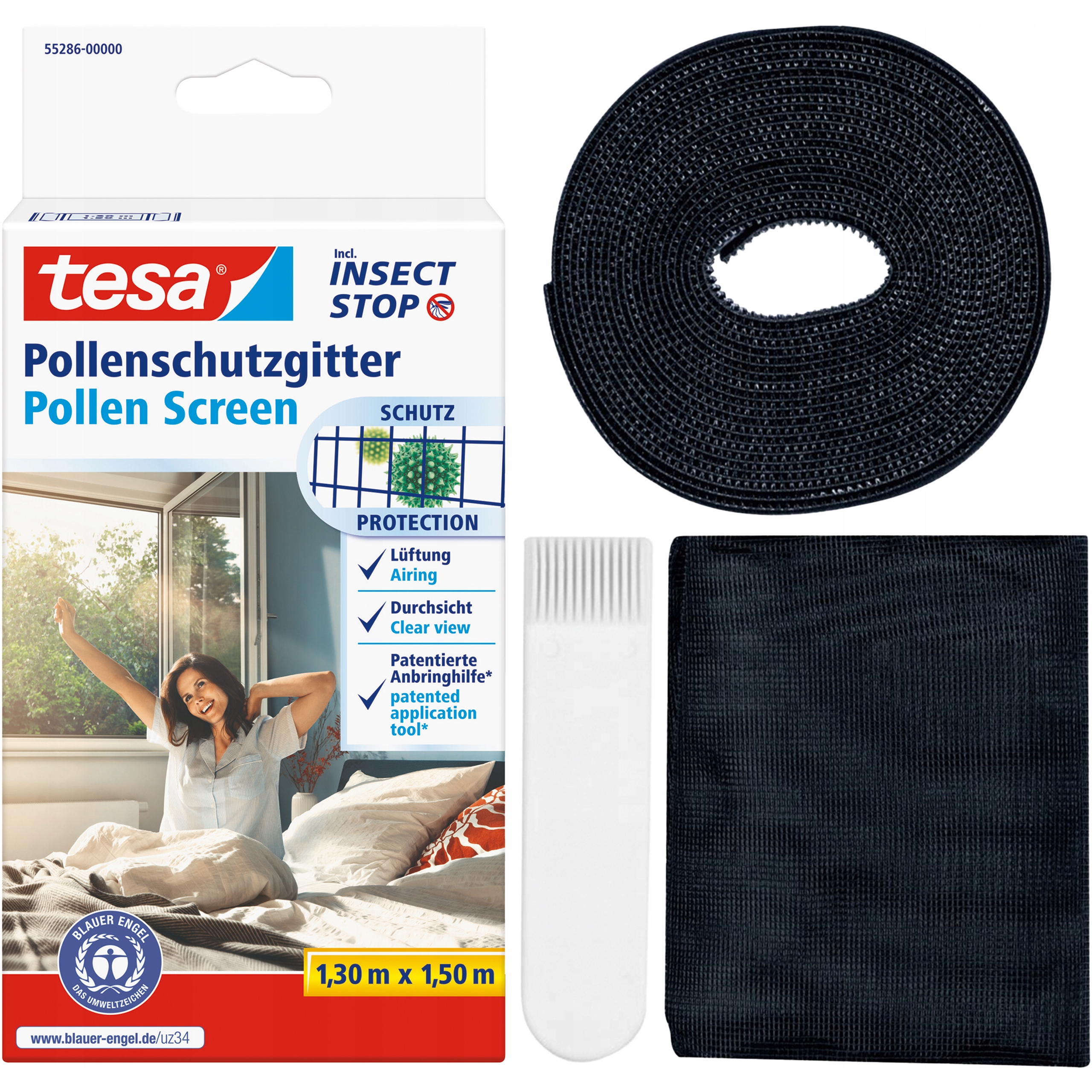 Moskitiera Na Okno Antyalergiczna Tesa Siatka Przeciwpyłkowa 130 x 150 cm