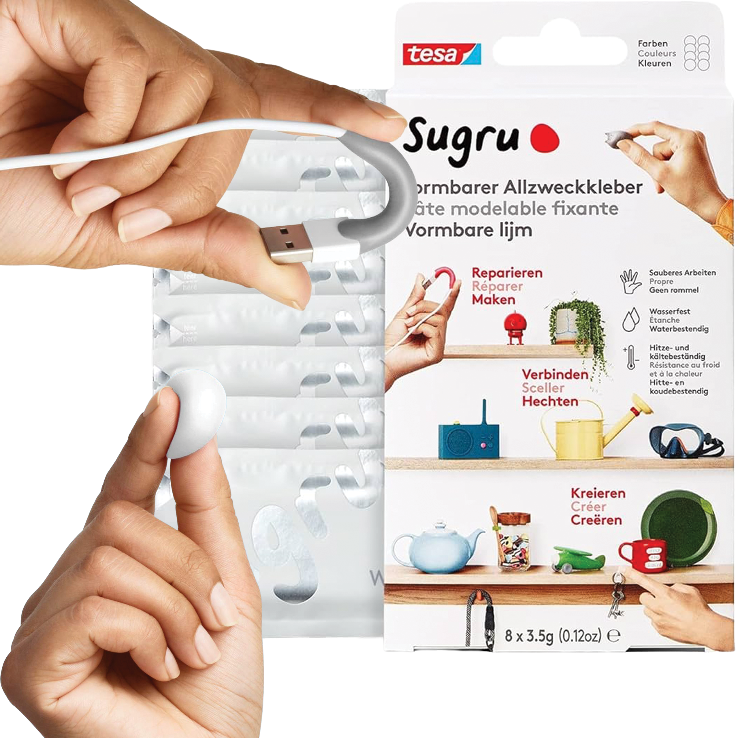 Klej Formowalny Uniwersalny Tesa Sugru Masa Naprawcza Biała 8 szt 3,5 g