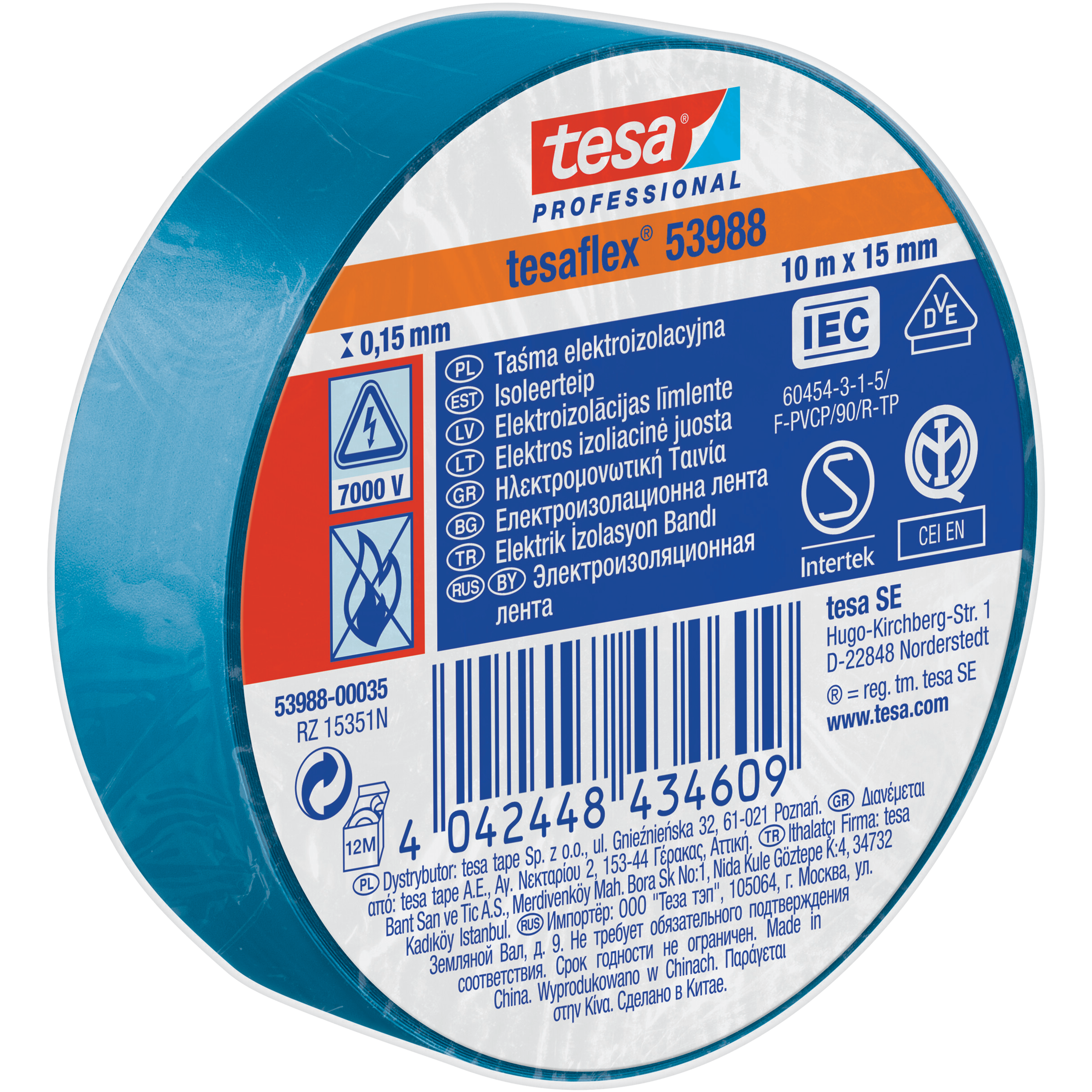 Taśma Izolacyjna PCV Tesa Mocna Samoprzylepna Izolacja 15mm x 10m Niebieska