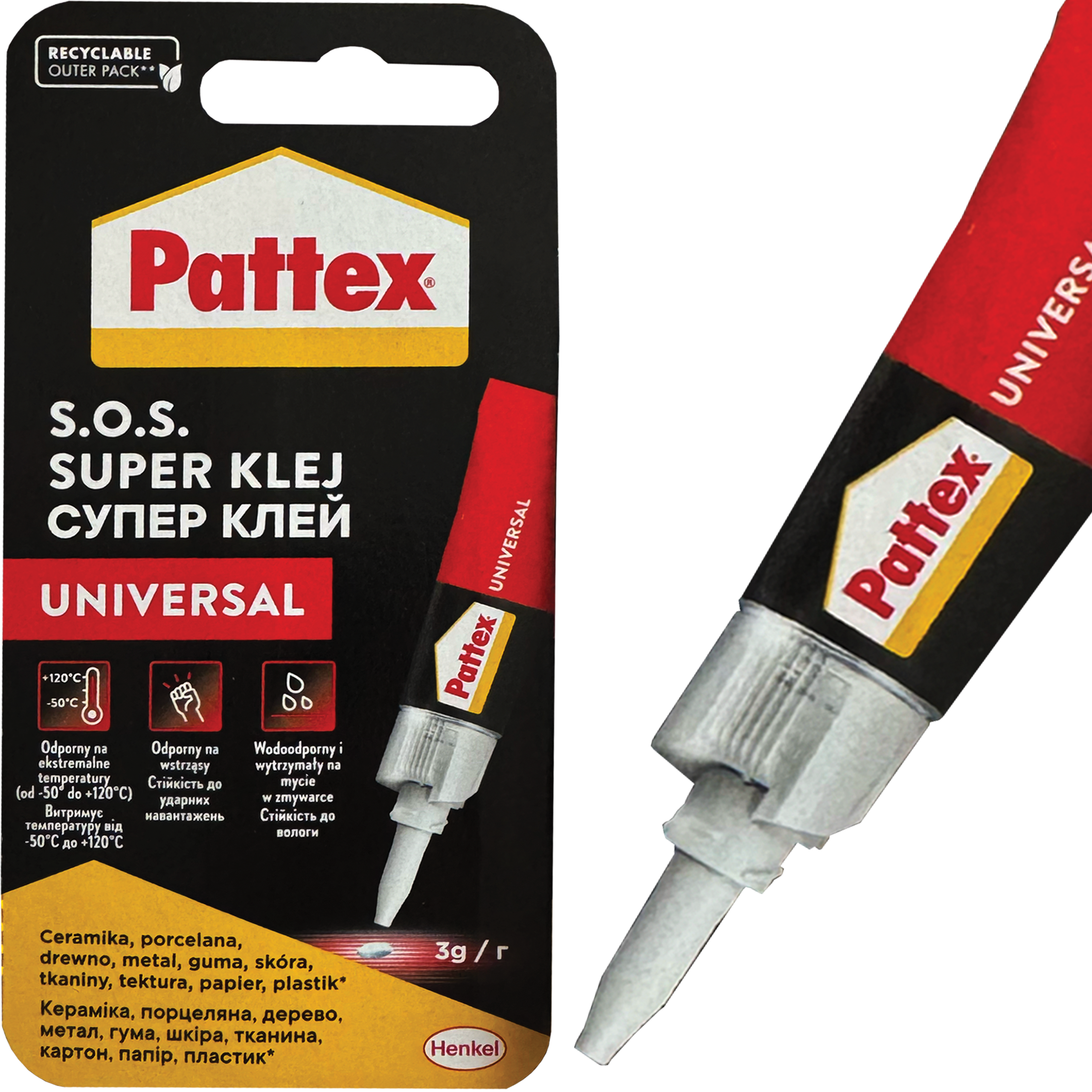 Klej Uniwersalny Sekundowy Pattex S.O.S. Super Glue Mocny Błyskawiczny 3g