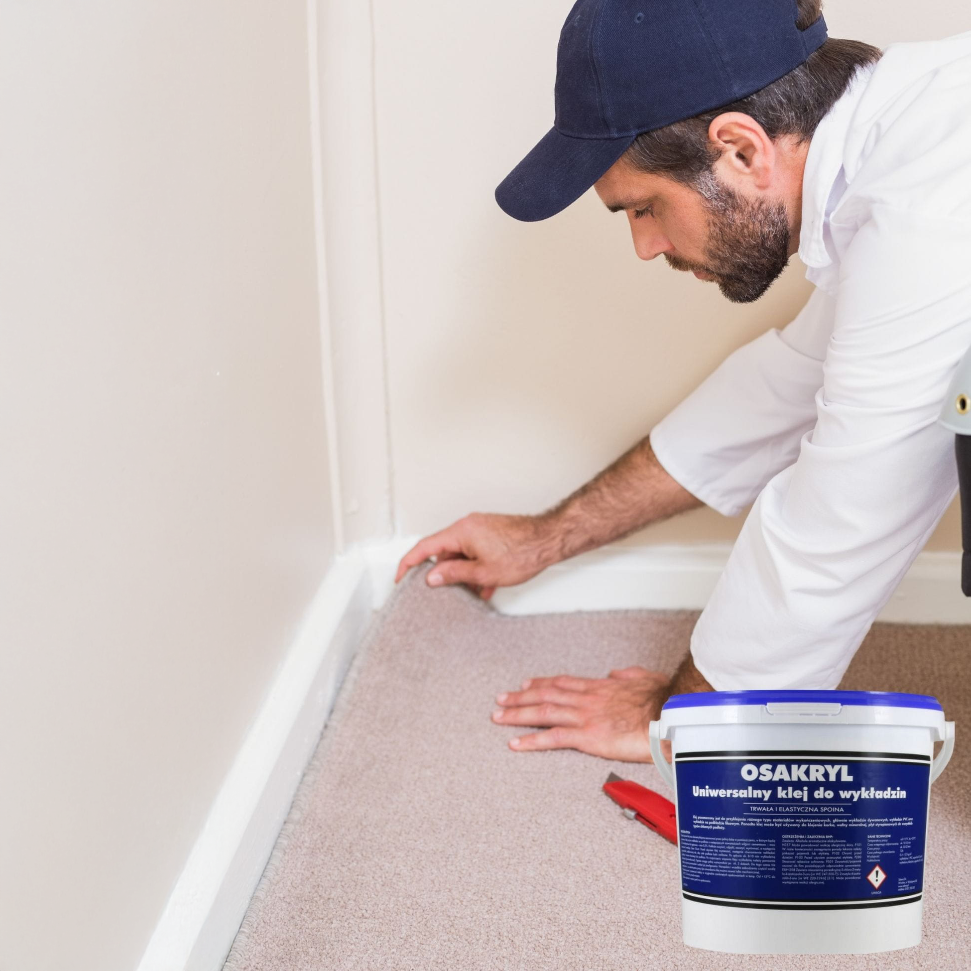 Klej Uniwersalny Osakryl Do Wykładzin Podłogowych PCV Mocny Biały 4 kg