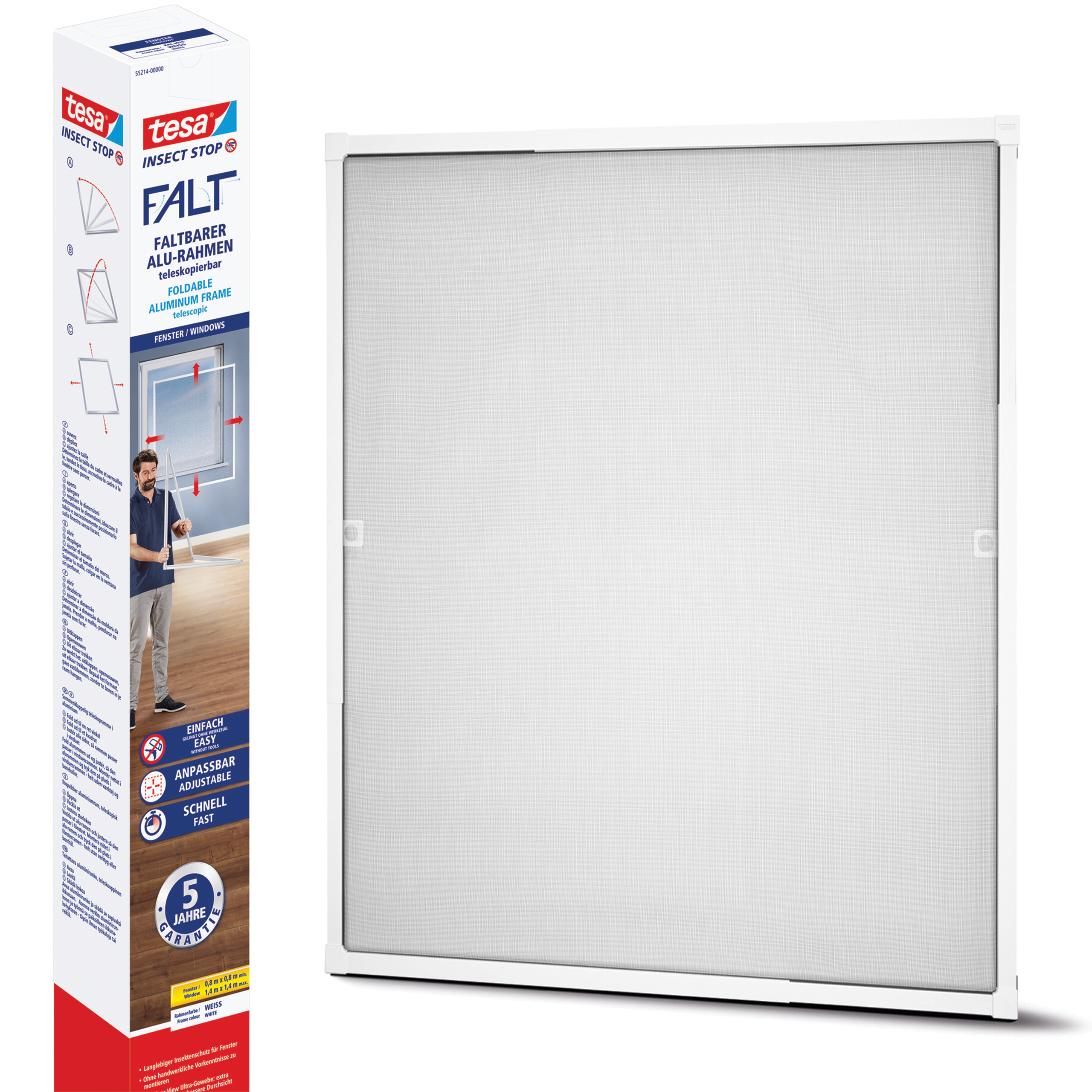 Moskitiera Na Okno Tesa Siatka Teleskopowa Aluminiowa 140 cm x 140 cm Biała