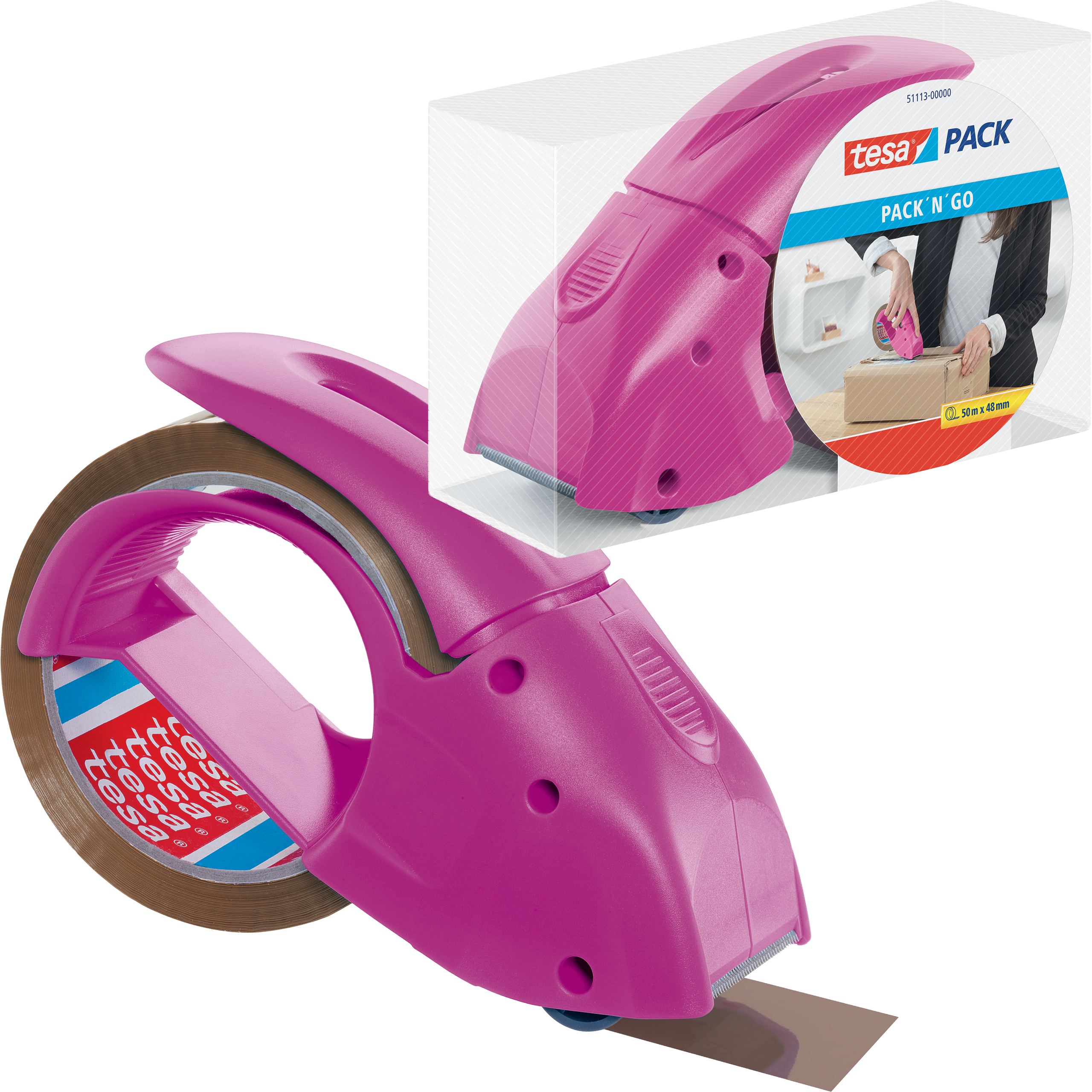 Dyspenser Zaklejarka Do Taśmy Pakowej Tesa Pack N Go Aplikator Różowy