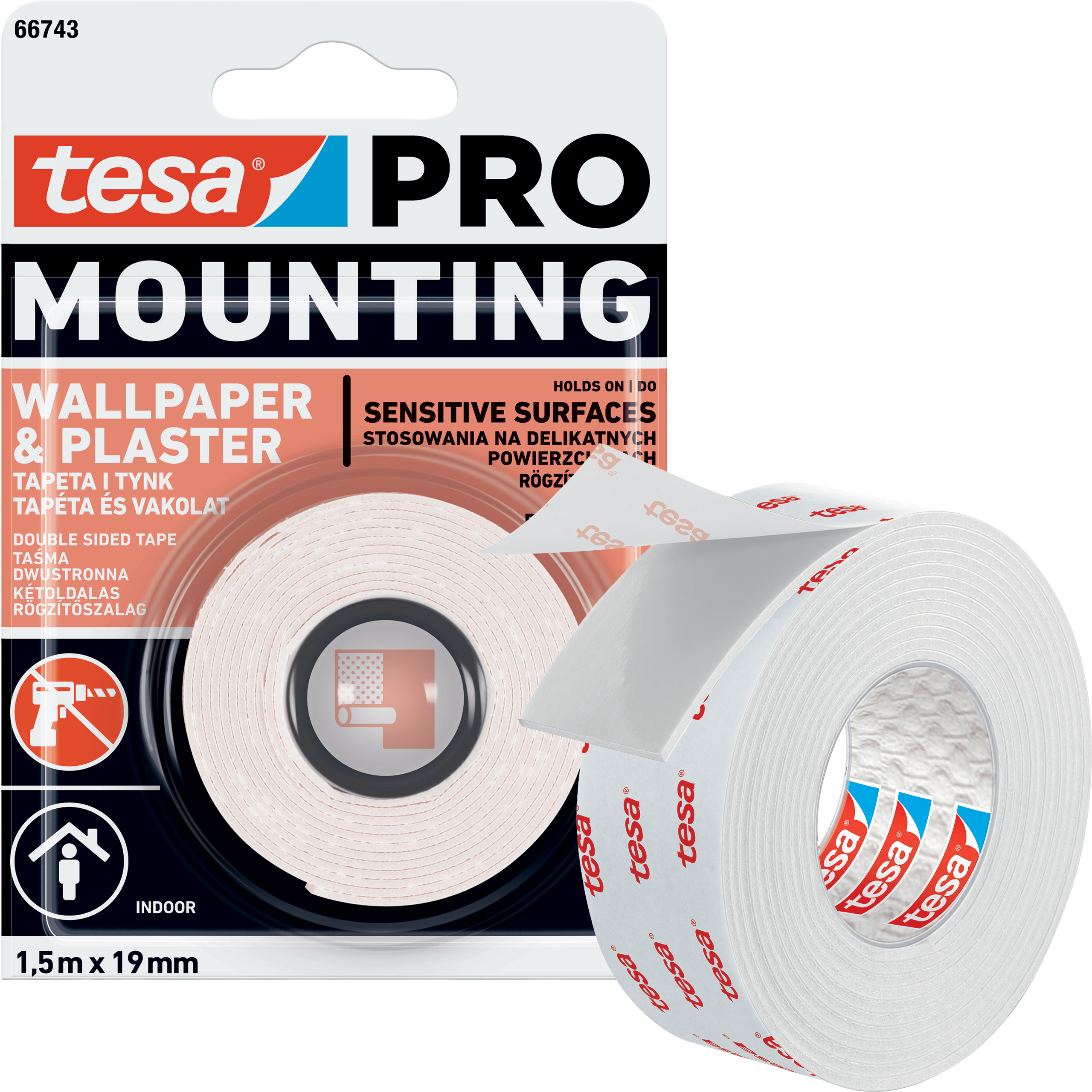 Dwustronna Taśma Klejąca Montażowa Tesa 19mm x 1,5m Do Tapet Tynku Piankowa