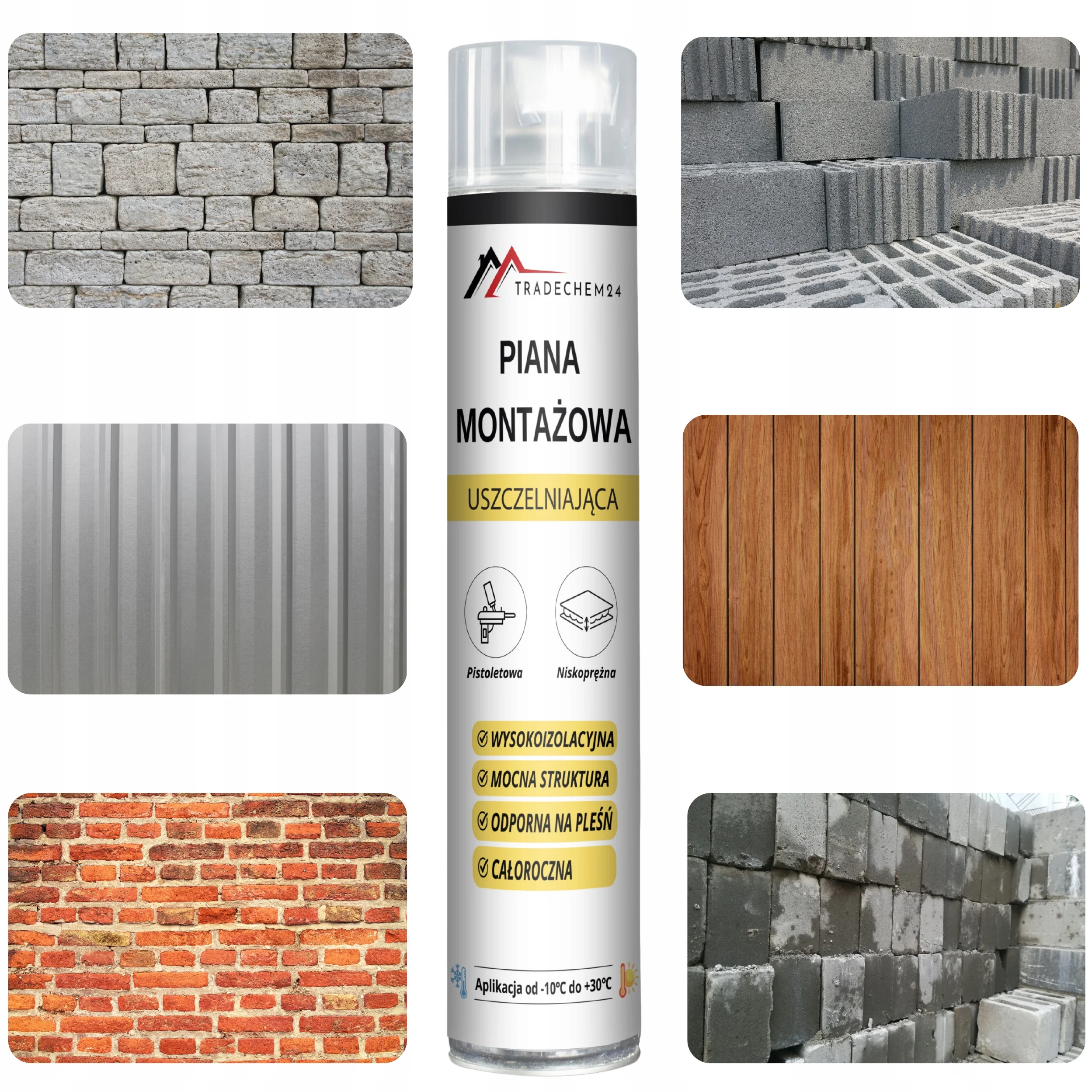 Piana Montażowa Pistoletowa Tradechem24 Pianka PU Uszczelniająca 750 ml 