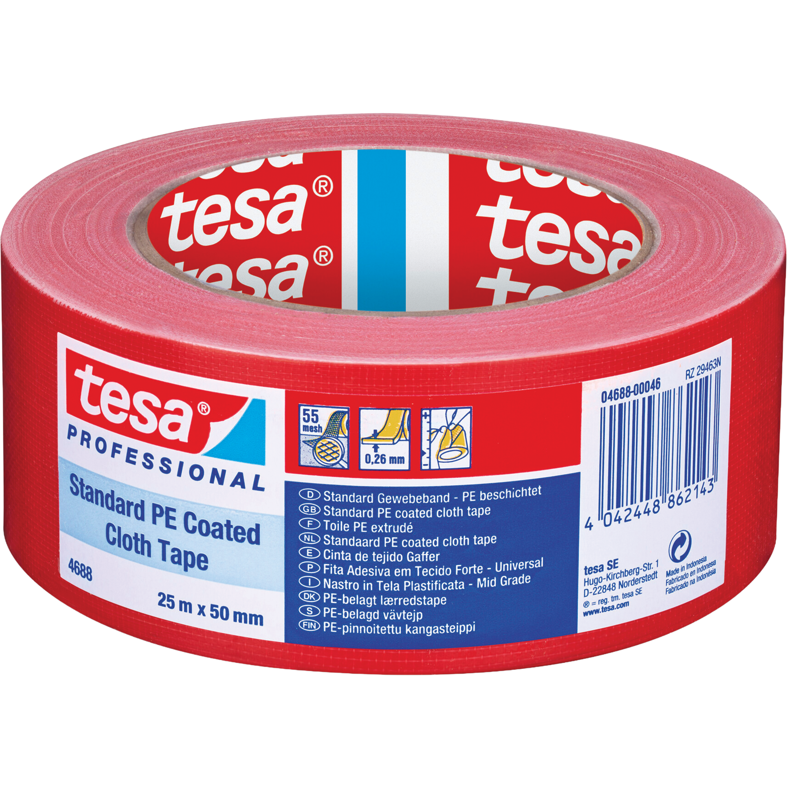 Taśma Naprawcza Uniwersalna Tesa Tkaninowa Wodoodporna 50mm x 25m Czerwona