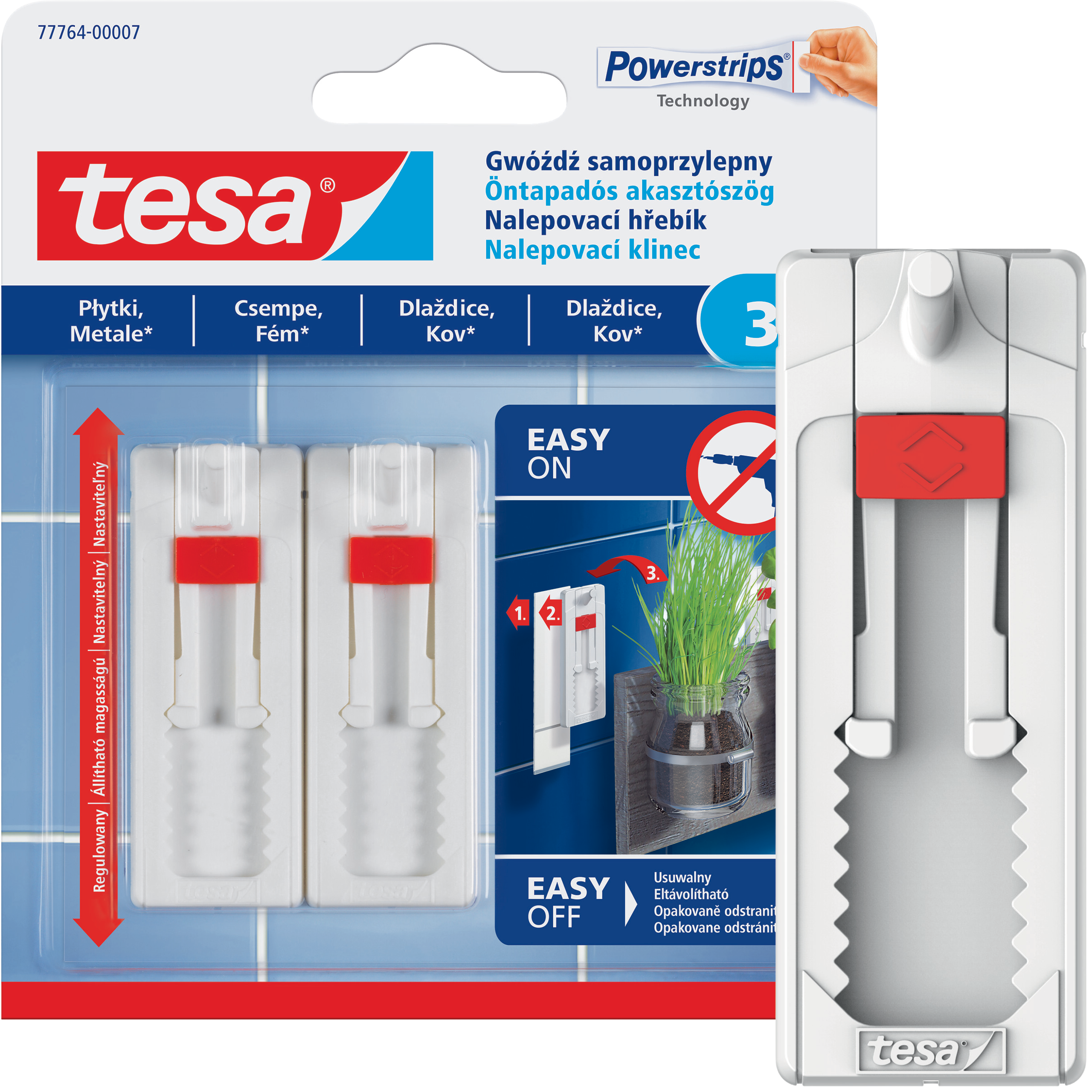 Haczyki Samoprzylepne Tesa Gwóźdź Regulowany do Dekoracji Płytek Metalu 3kg