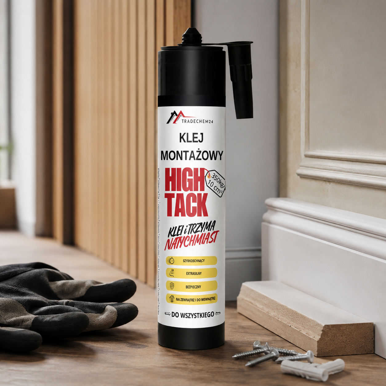 Klej Montażowy Hybrydowy Tradechem24 HIGH TACK Uniwersalny Czarny 290 ml