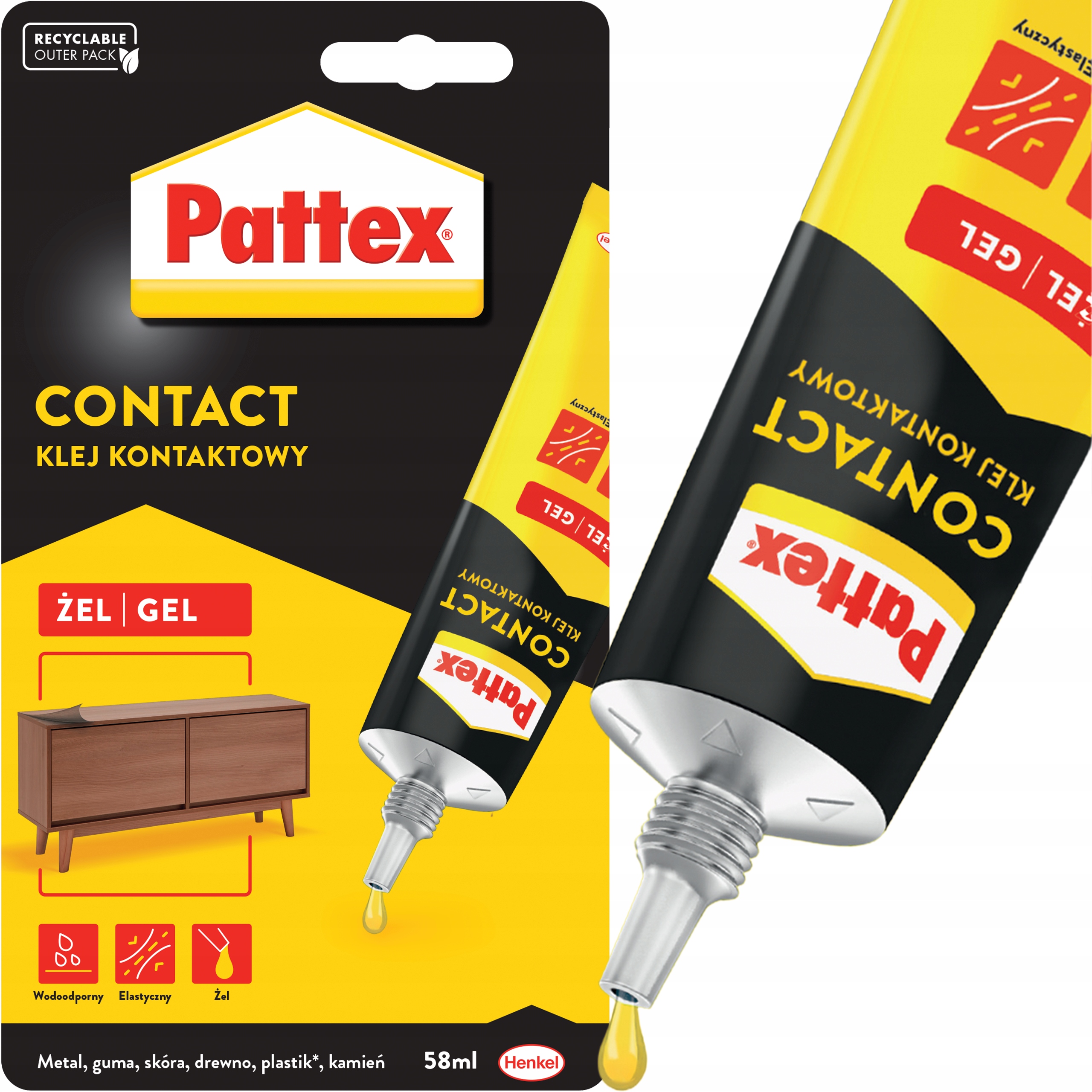 Klej Kontaktowy Pattex Do Drewna Metalu Gumy Plastiku Wodoodporny Żel 58 ml