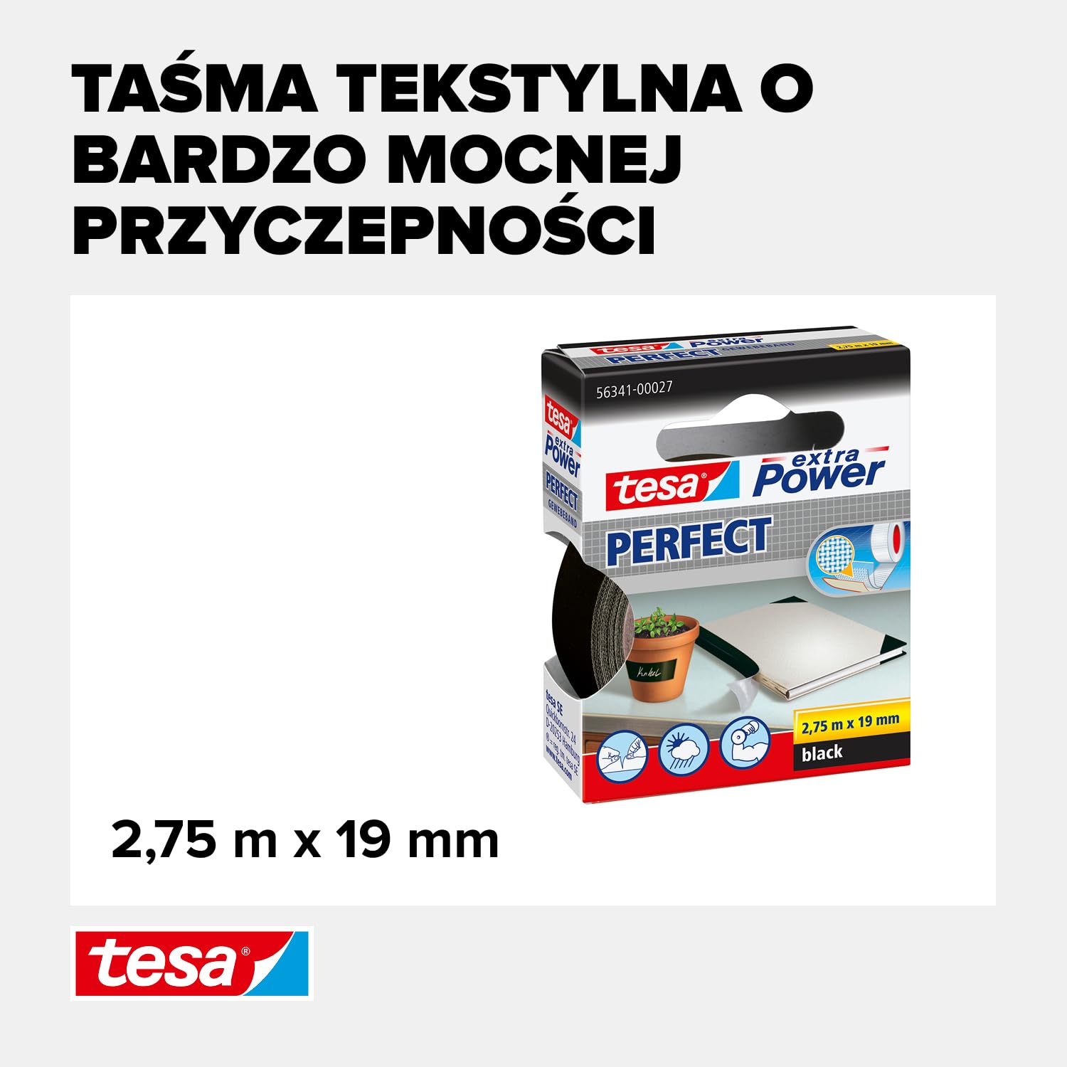 Taśma Naprawcza Samoprzylepna Tesa Uniwersalna Mocna 19 mm x 2,75 m Czarna