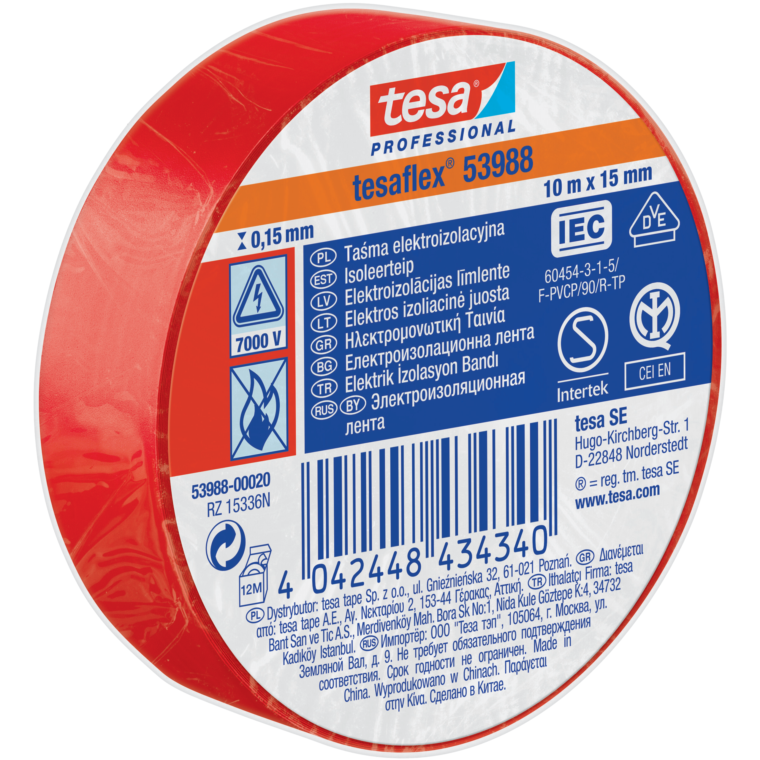 Taśma Izolacyjna PCV Tesa Mocna Samoprzylepna Izolacja 15mm x 10m Czerwona