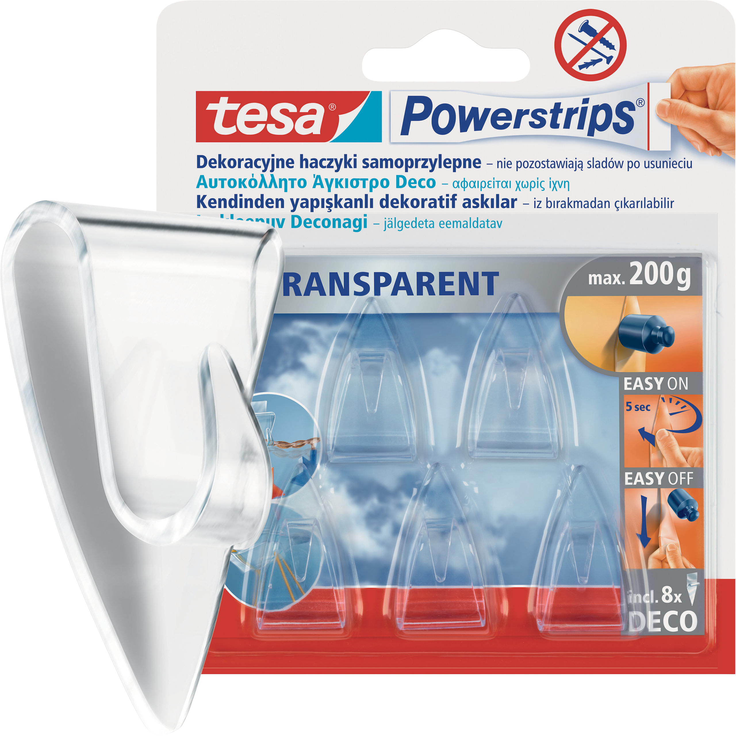Haczyki Samoprzylepne Tesa Powerstrips Do Wieszania Ozdób Przezroczyste