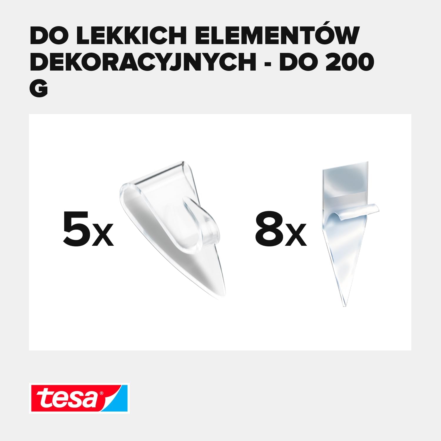 Haczyki Samoprzylepne Tesa Do Wieszania Dekoracji Ozdób Przezroczyste 0,2kg