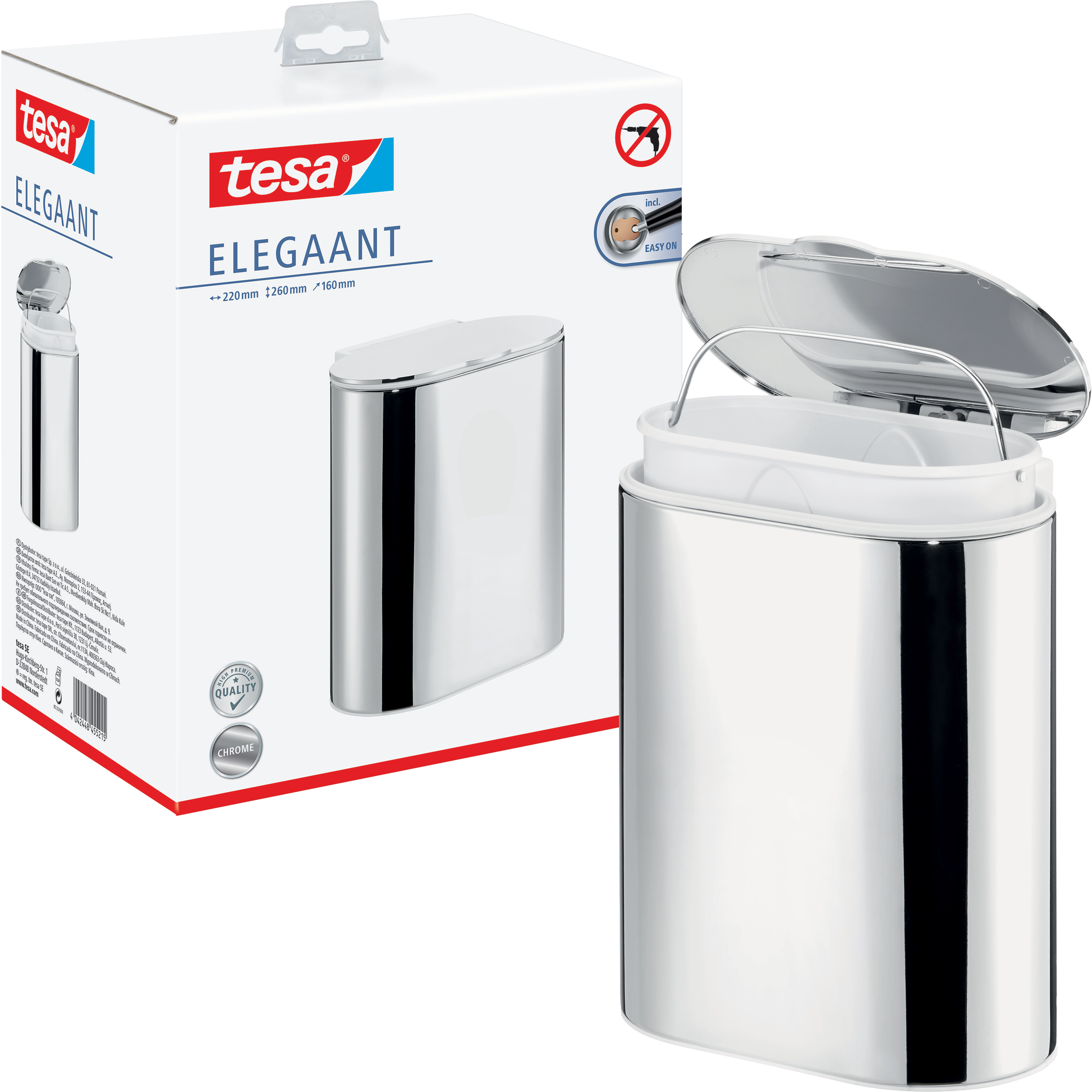 Kosz Na Śmieci Łazienkowy Samoprzylepny Tesa ELEGAANT Ścienny Metalowy