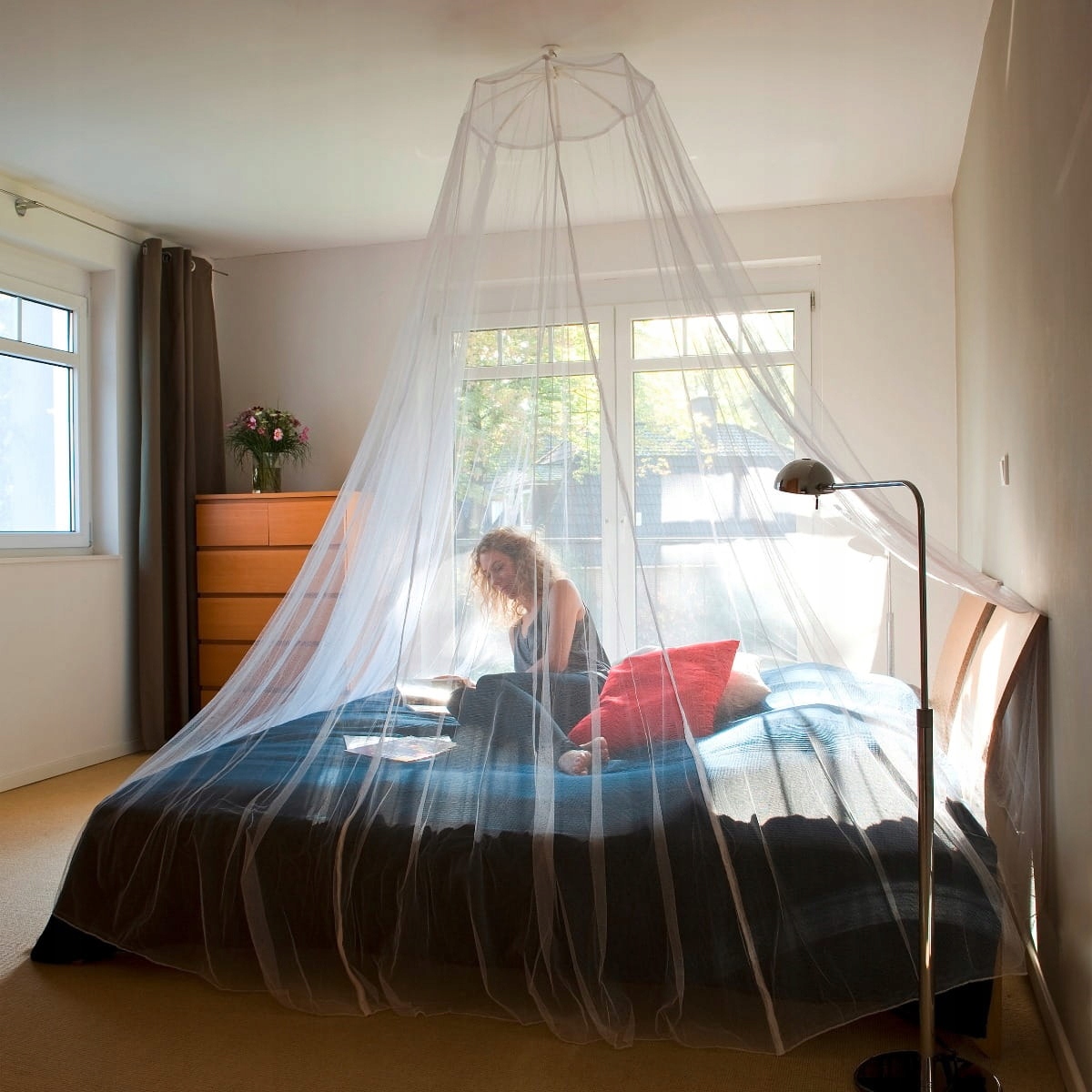 Moskitiera Przenośna Baldachim Tesa Siatka Nad Łóżko 2,5 x 12,5 m Biała