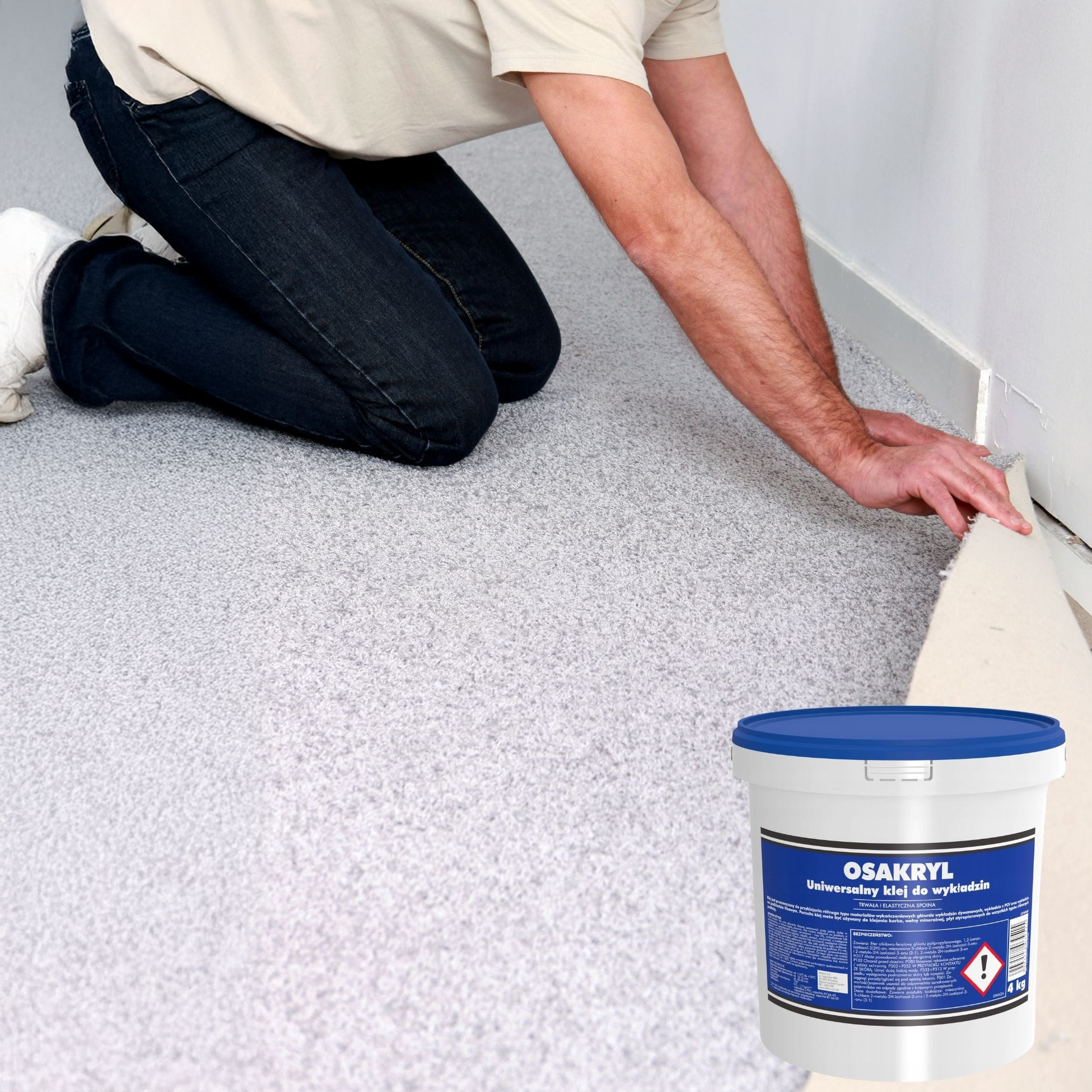 Klej Uniwersalny Osakryl Do Wykładzin Podłogowych PCV Mocny Biały 4 kg