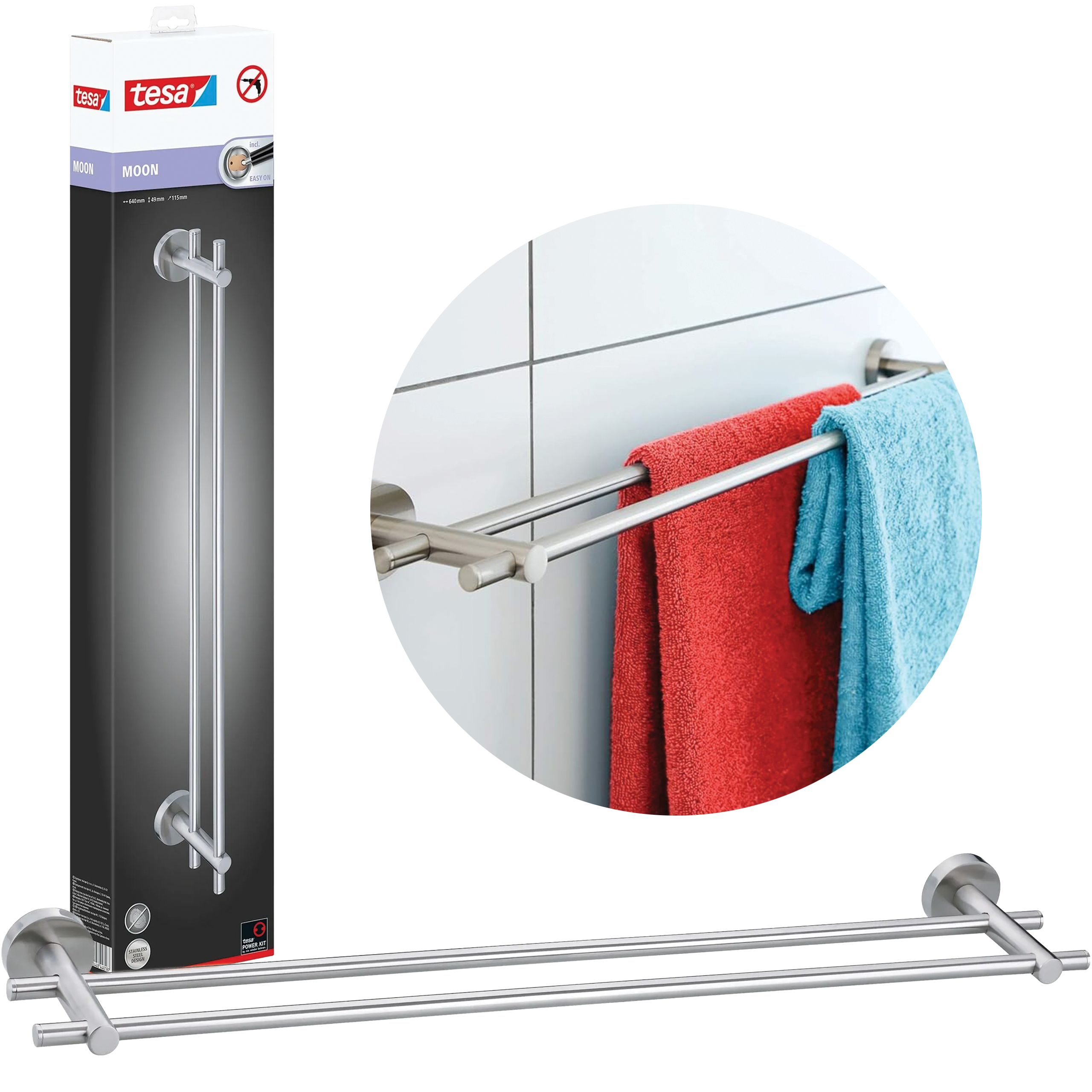 Reling Wieszak Łazienkowy Na Ręczniki Tesa MOON Podwójny Metalowy