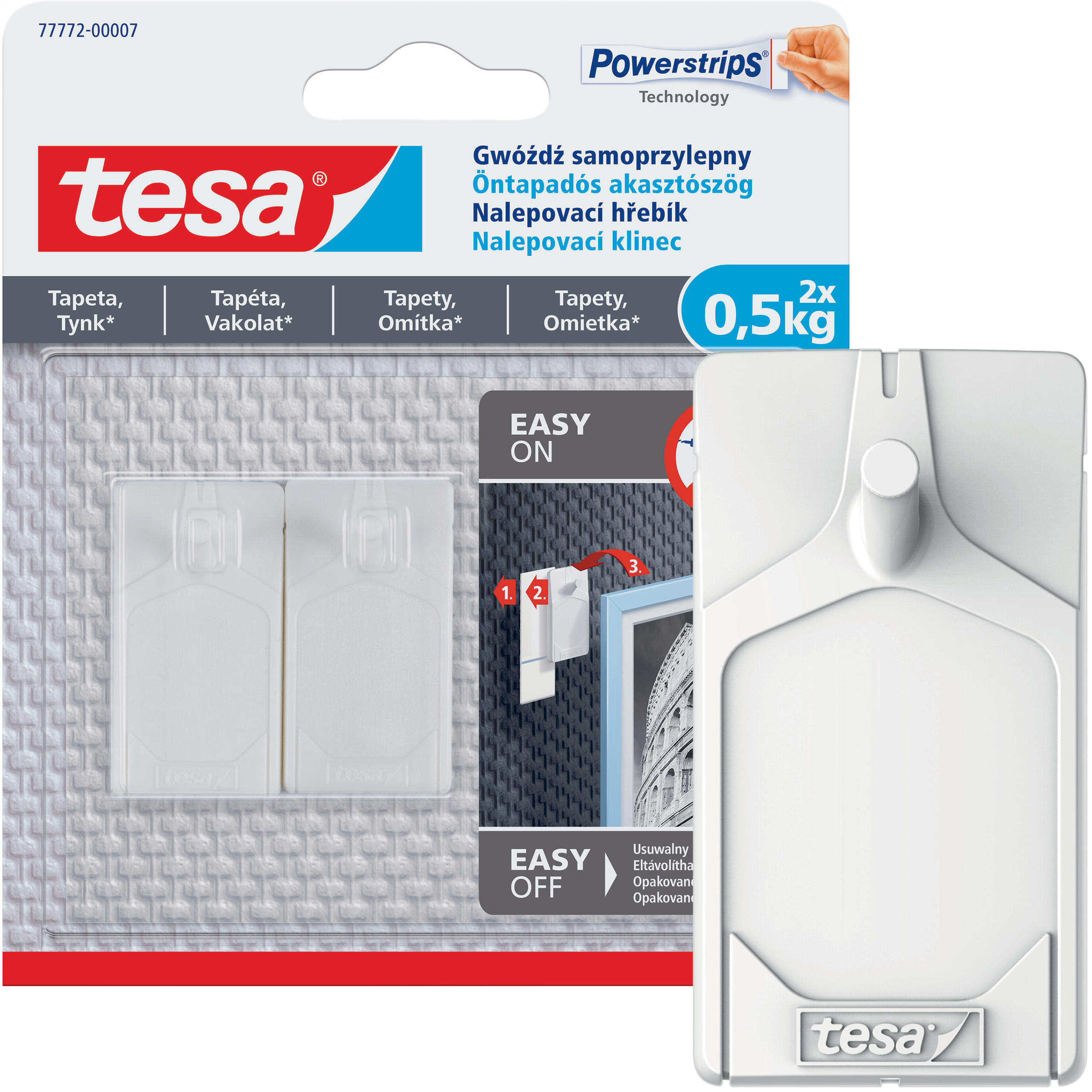 Haczyki Samoprzylepne Tesa Gwóźdź do Wieszania Obrazów do Tynku Tapet 0,5kg